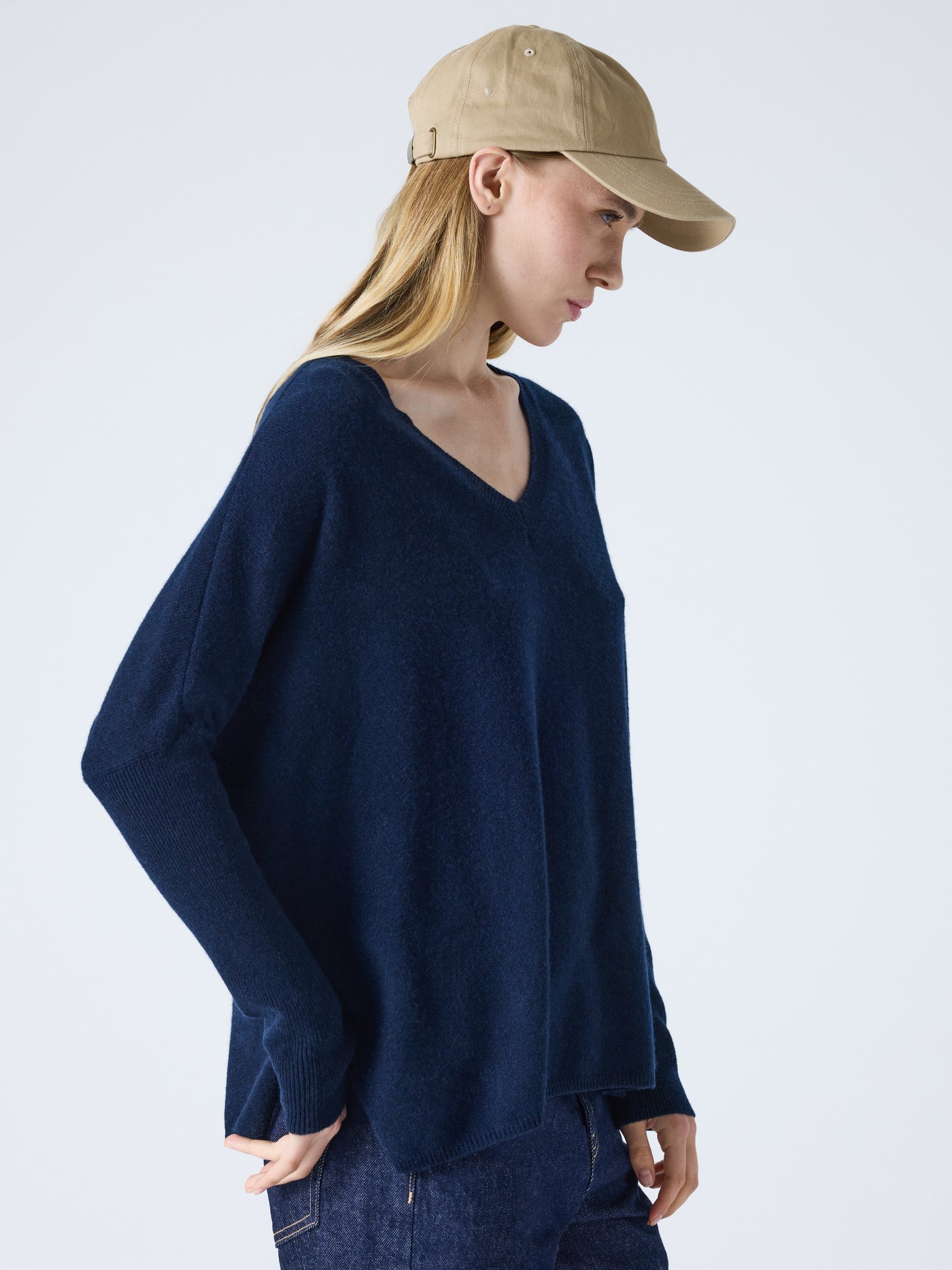 camille - Poncho a maglia in cashmere - blu navy