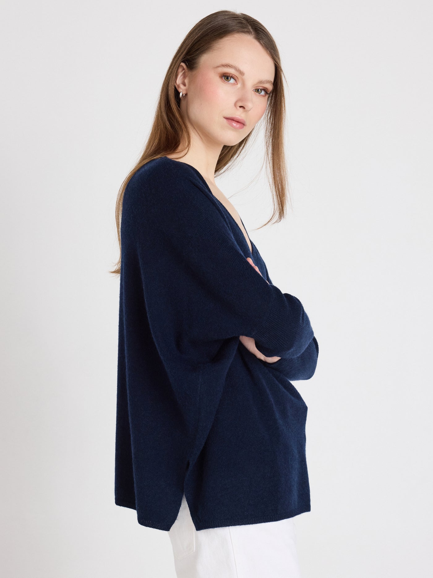 Camille - Ponchopullover aus Kaschmir - Navy
