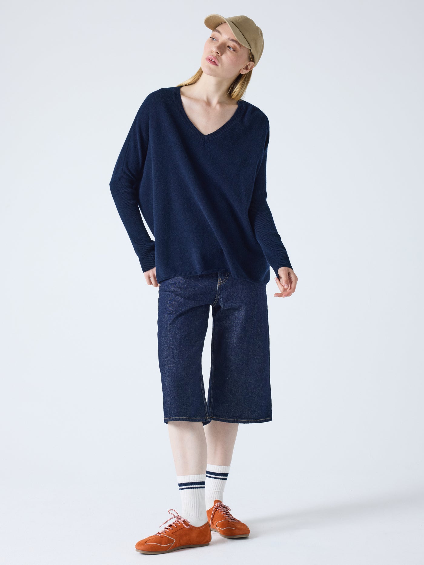 camille - Poncho a maglia in cashmere - blu navy