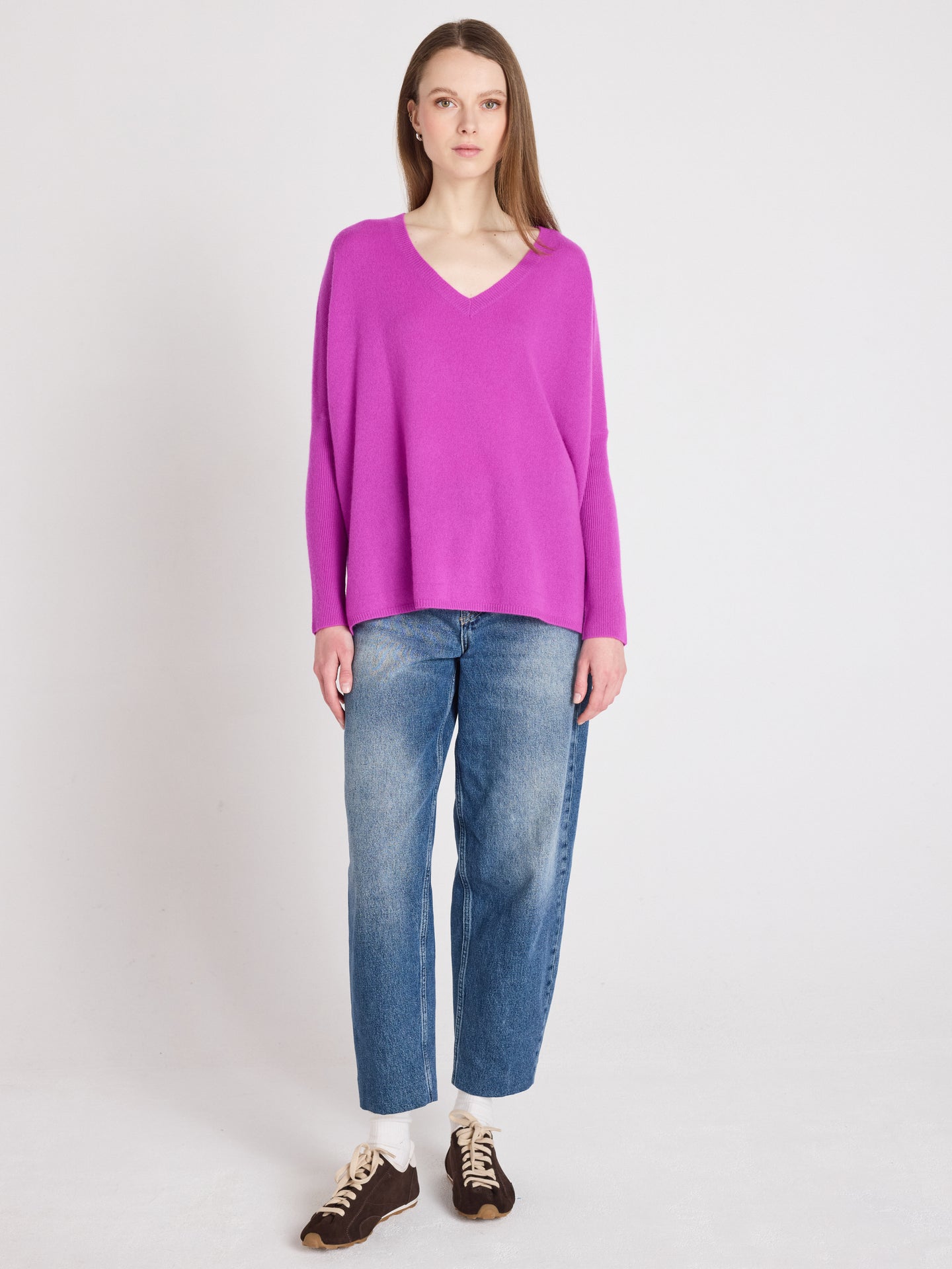 camille poncho sweater - cashmere - purple neon