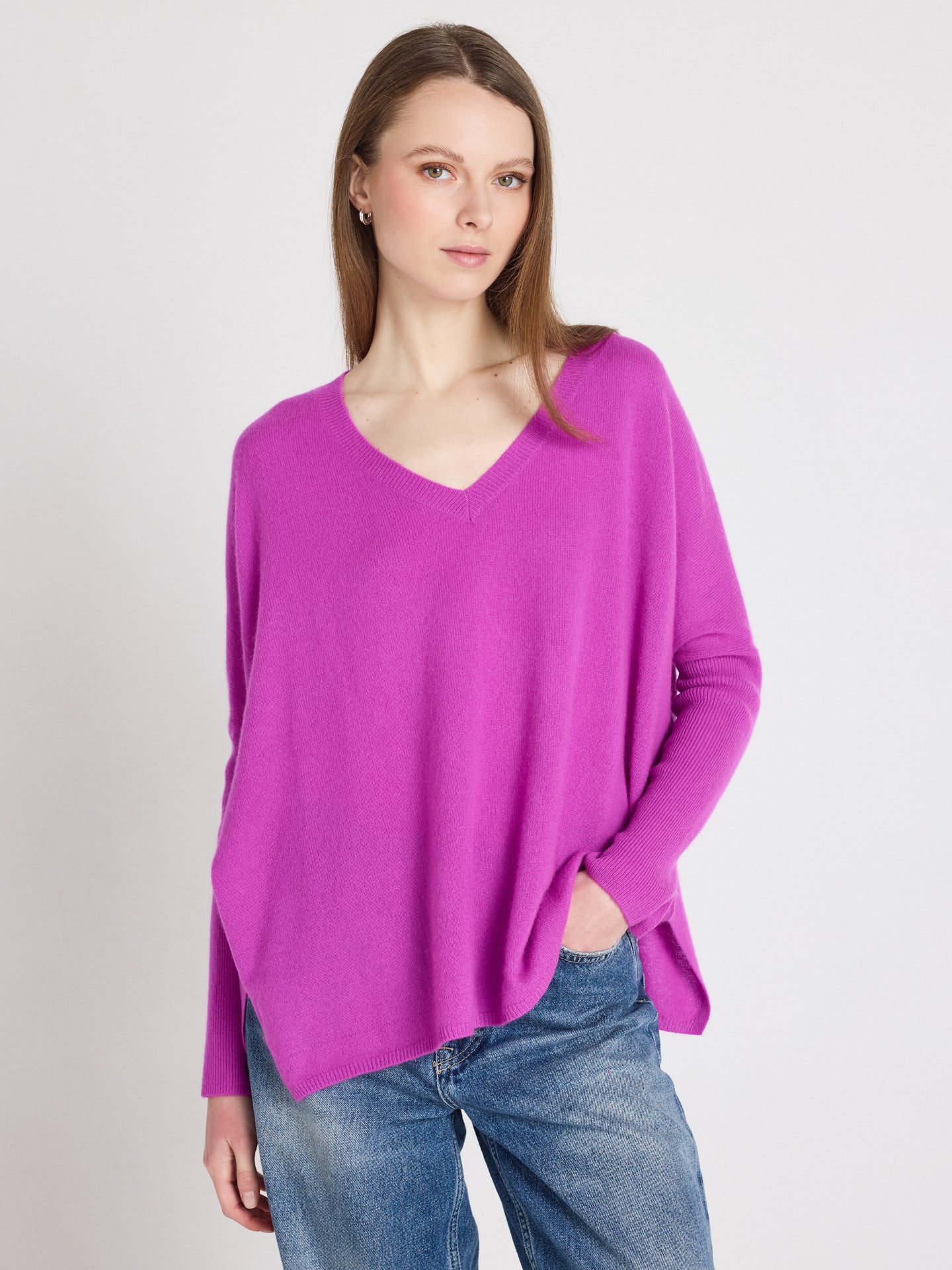 camille poncho sweater - cashmere - purple neon