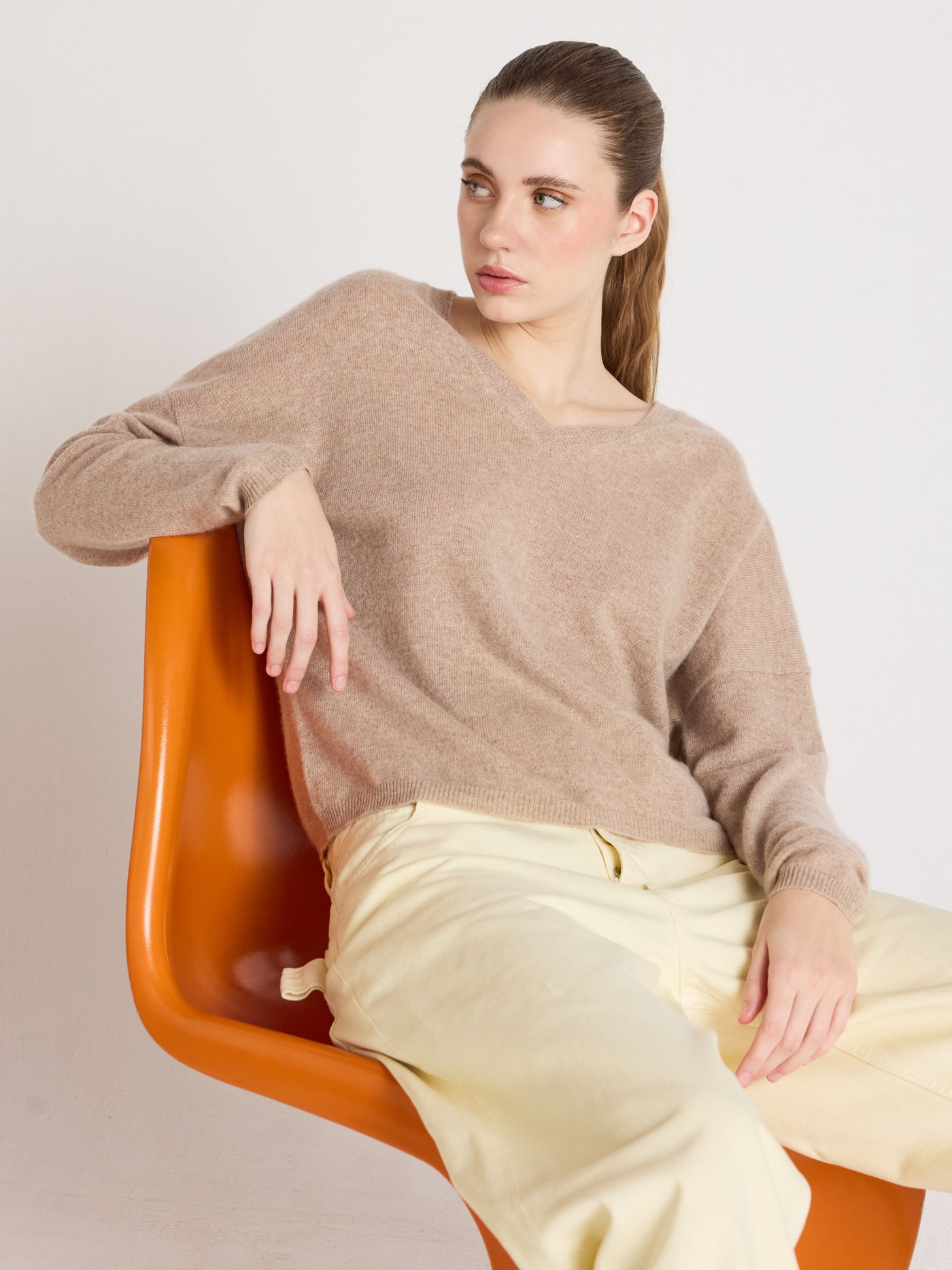 alicia - Kaschmirpullover mit V-Ausschnitt - Chestnut