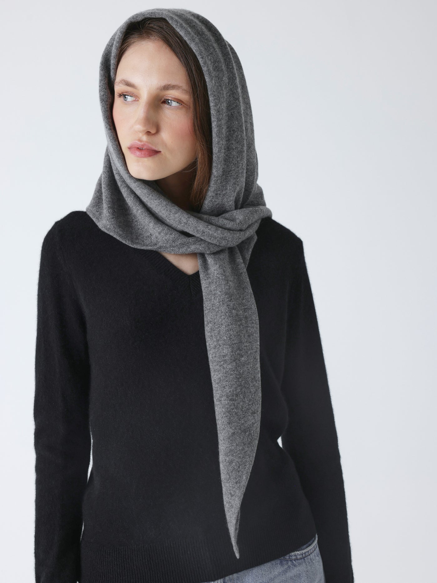 gladys - Driehoekige sjaal 100% kasjmier - dark heather grey