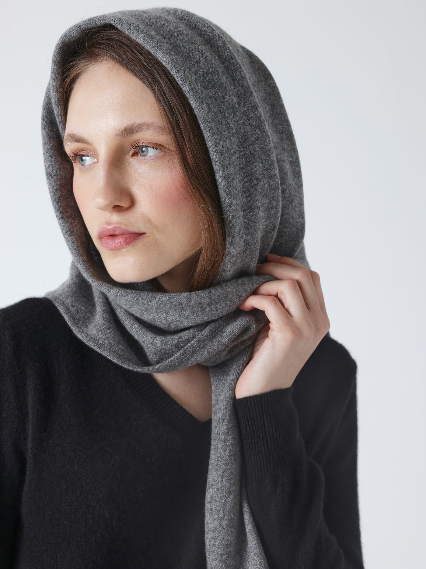 gladys - Driehoekige sjaal 100% kasjmier - dark heather grey