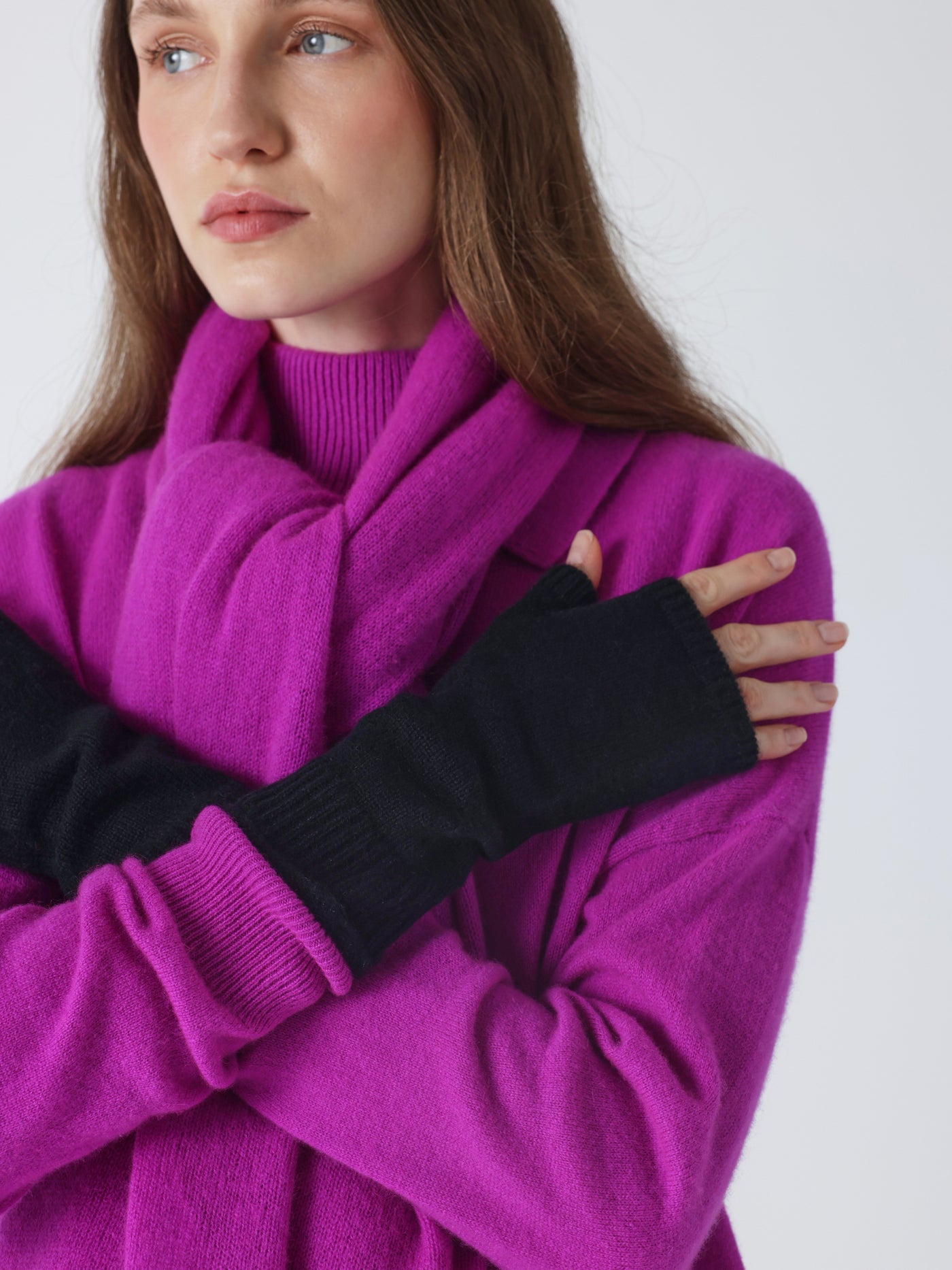 kilina - Guanti senza dita 100% cachemire - nero