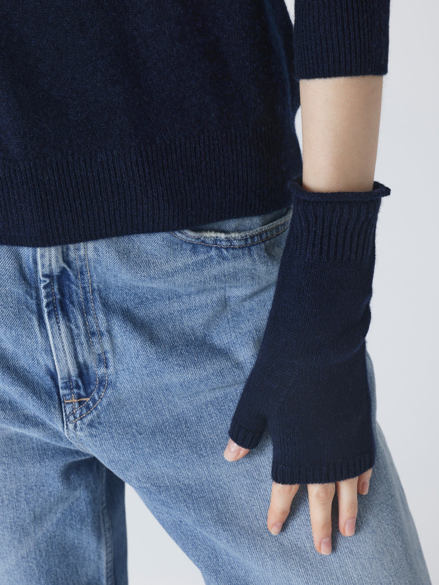 kilina - Guanti senza dita 100% cachemire - blu marino