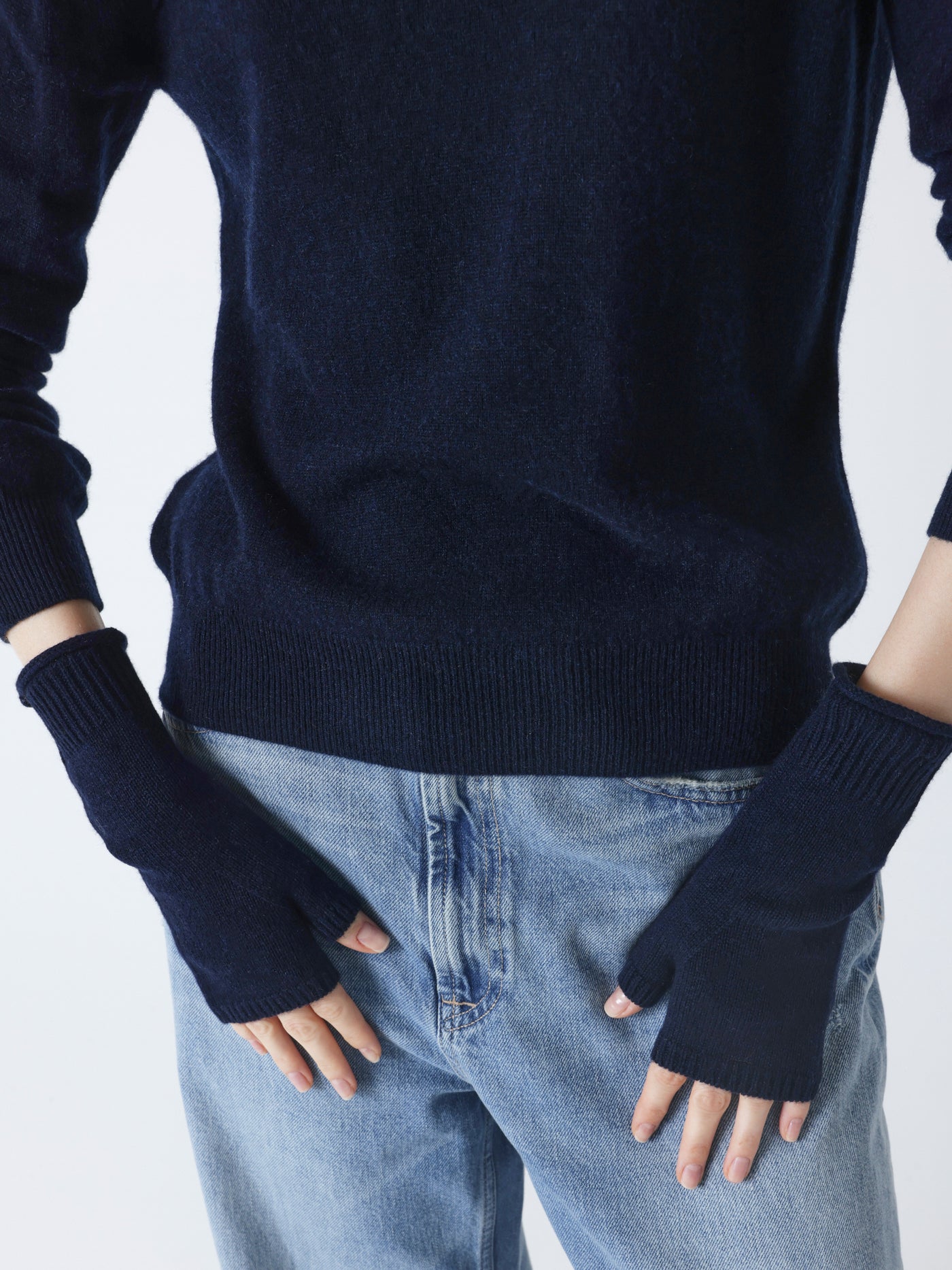 kilina - Guanti senza dita 100% cachemire - blu marino