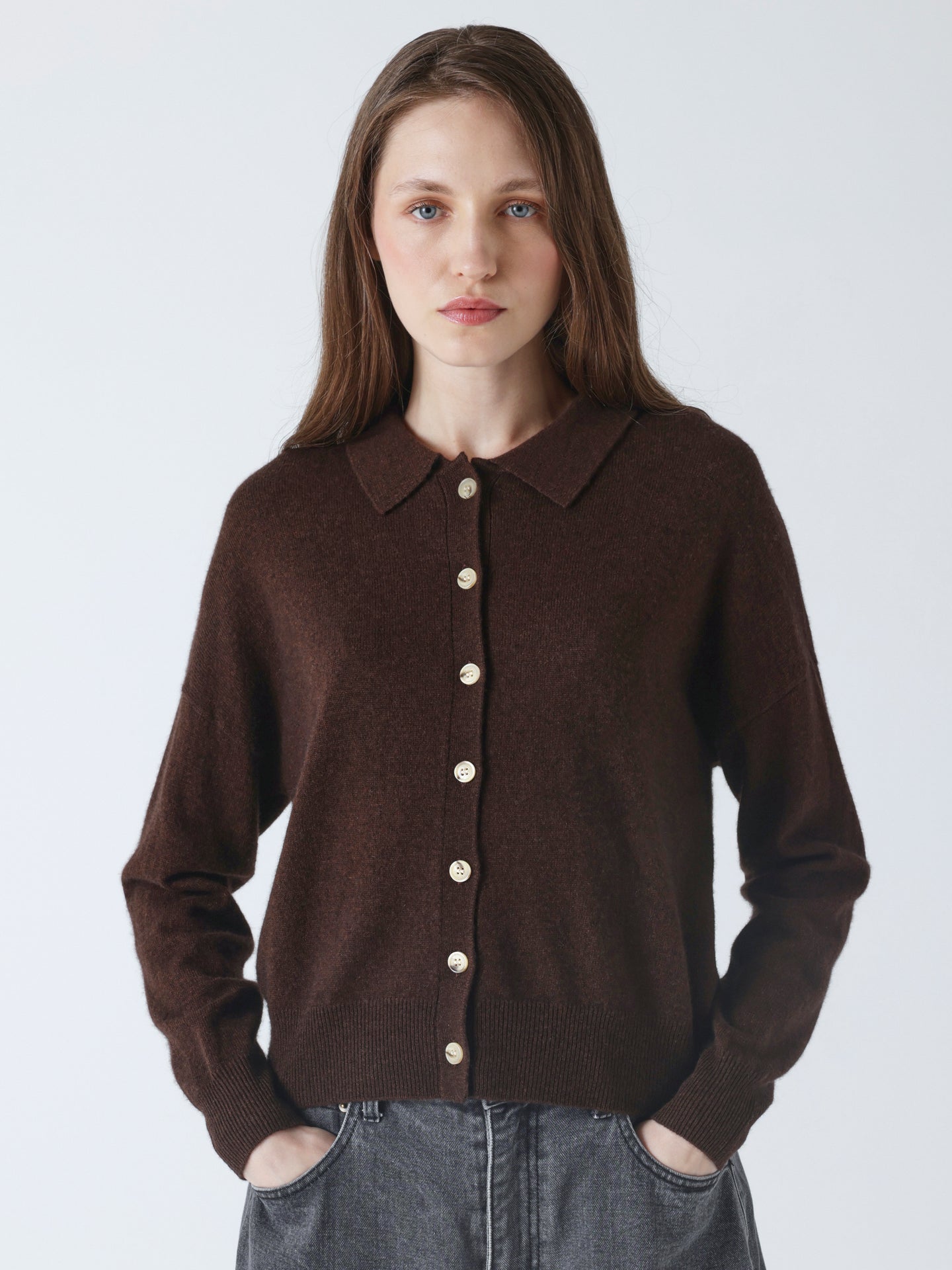 majura - Cashmere polo collar shirt - brownie