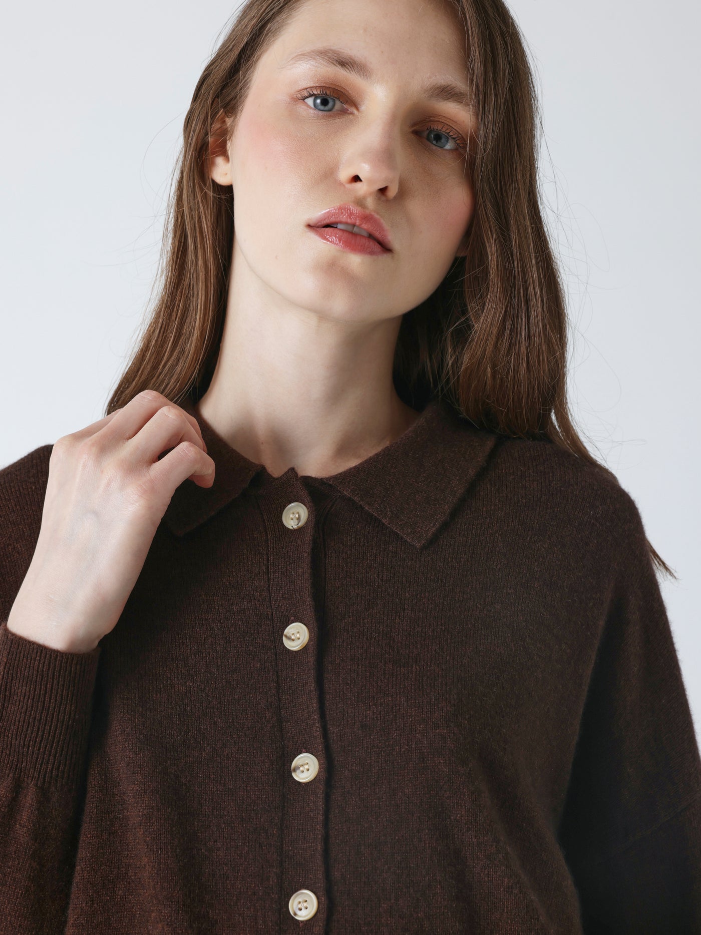 majura - Kasjmier polokraag hemd - brownie