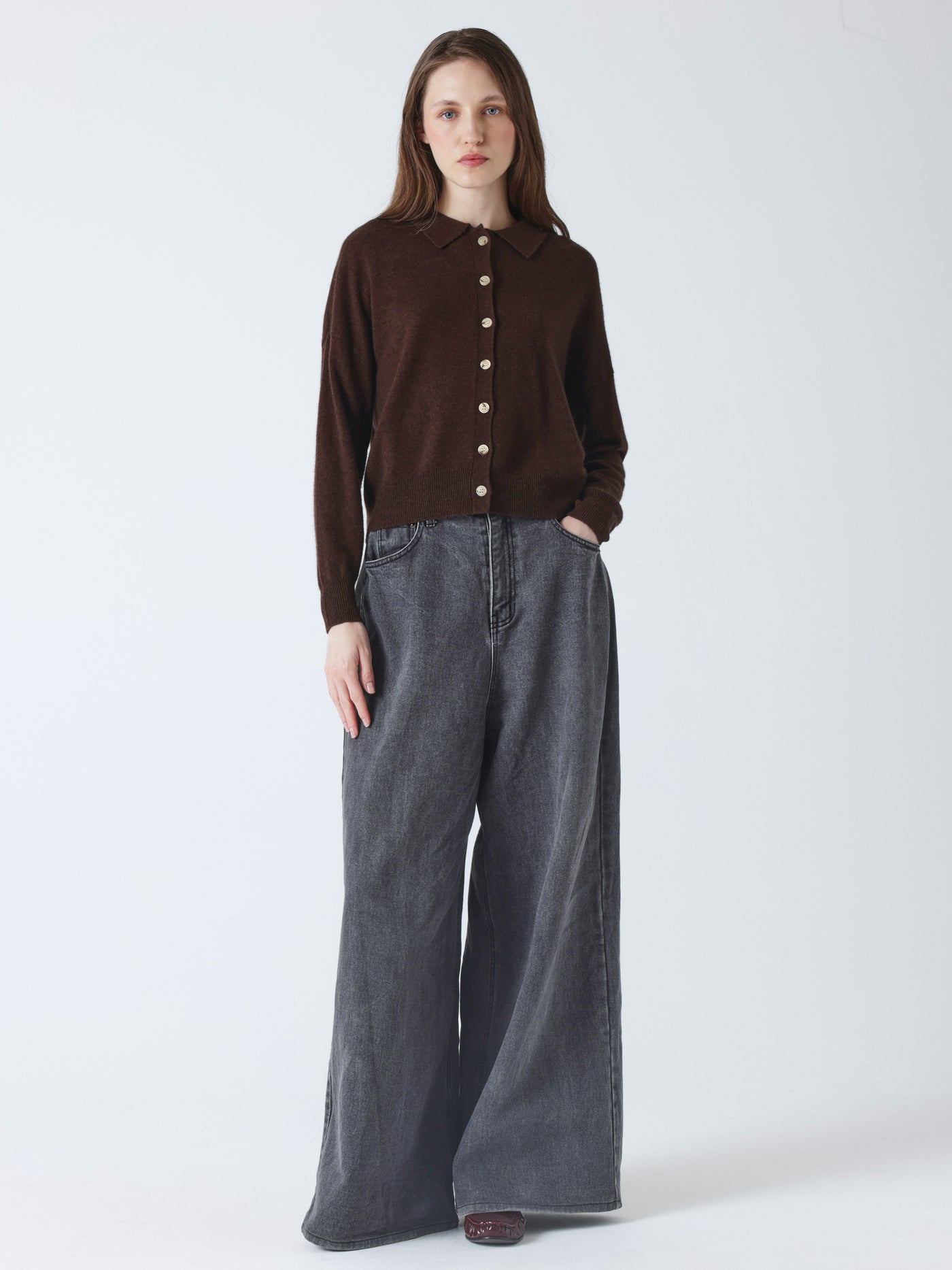 majura - Kasjmier polokraag hemd - brownie