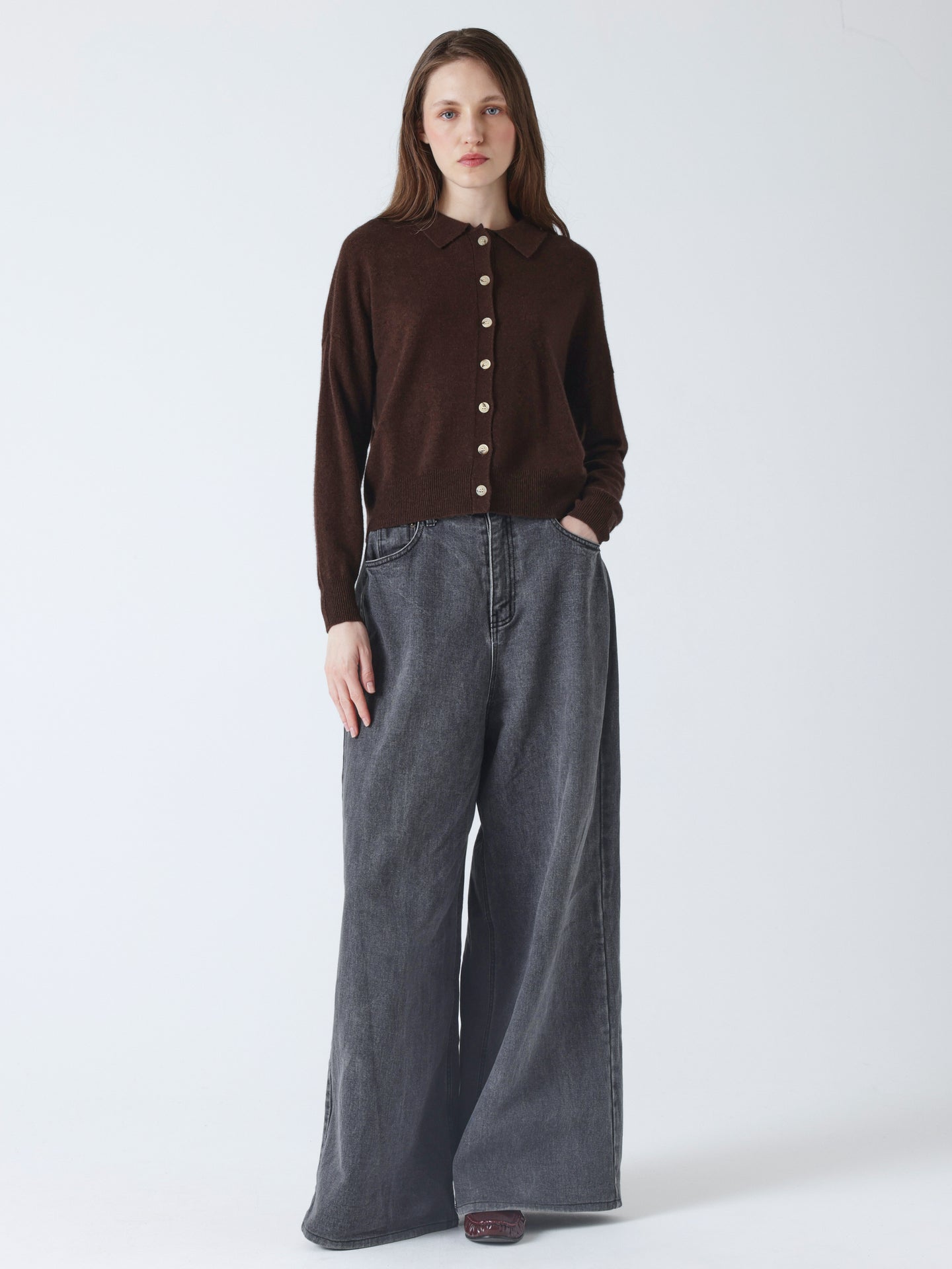 majura - Cashmere polo collar shirt - brownie
