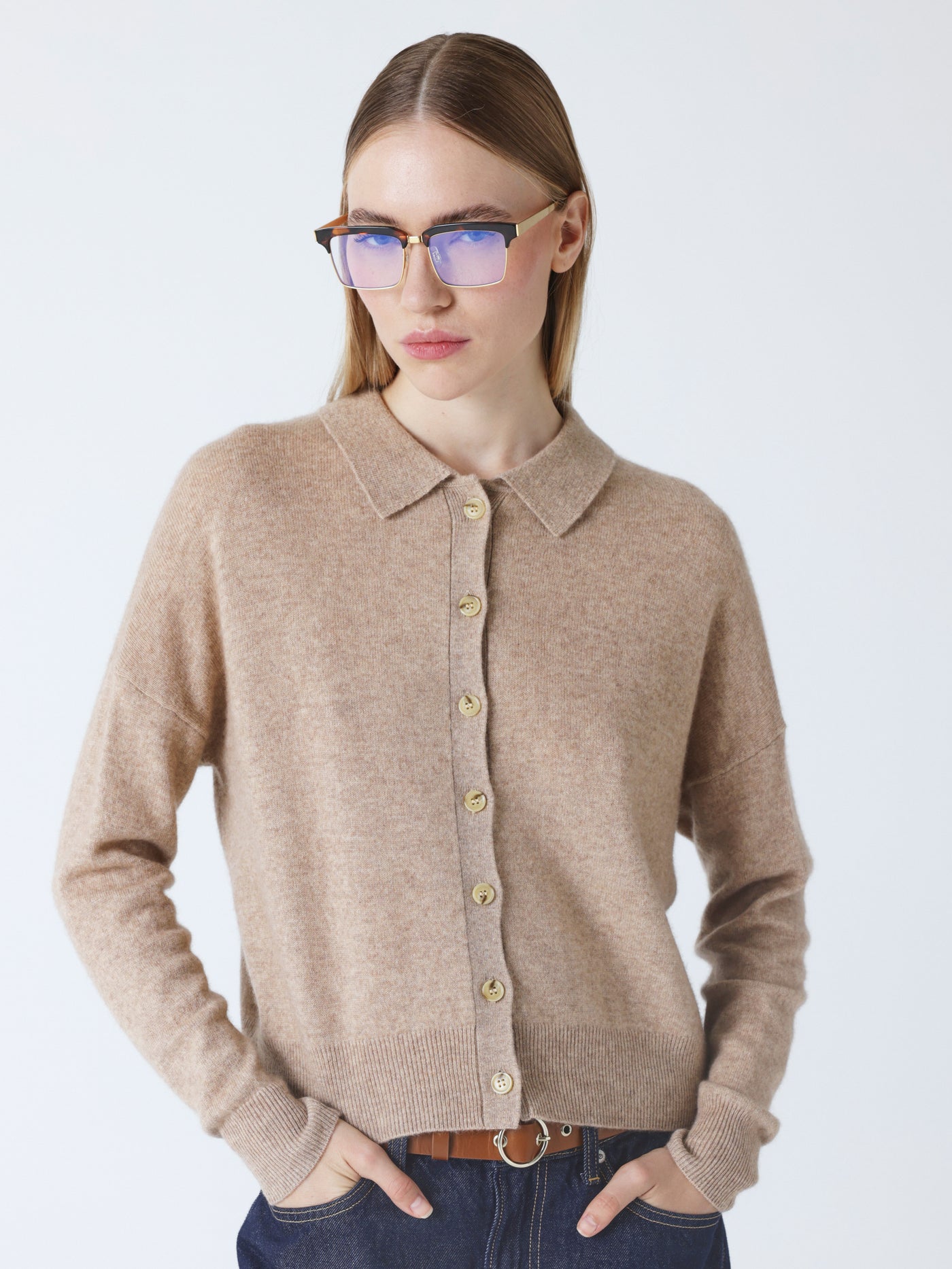 majura - Chemise cachemire col polo - chestnut
