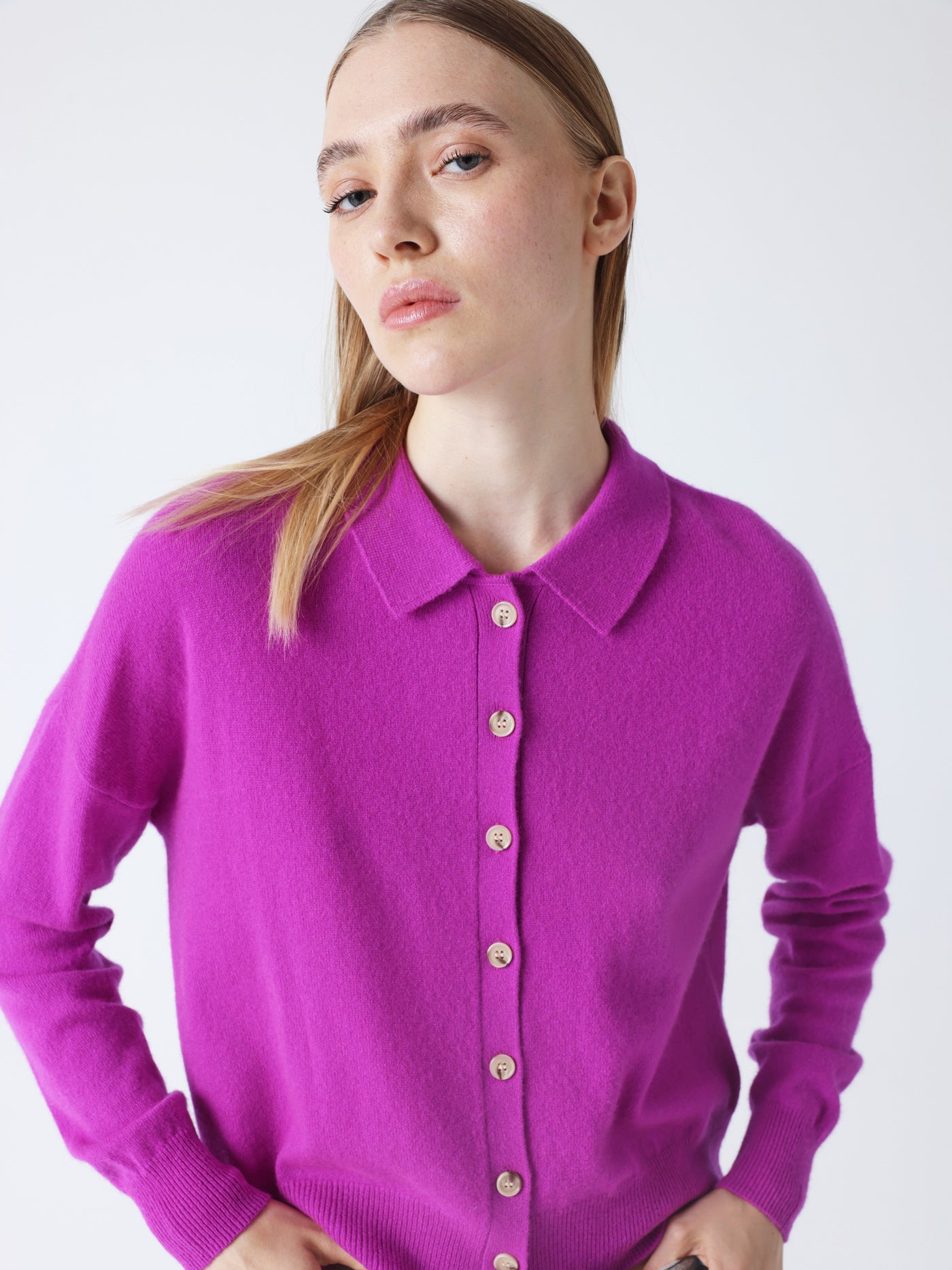 majura - Cashmere polo collar shirt - purple neon