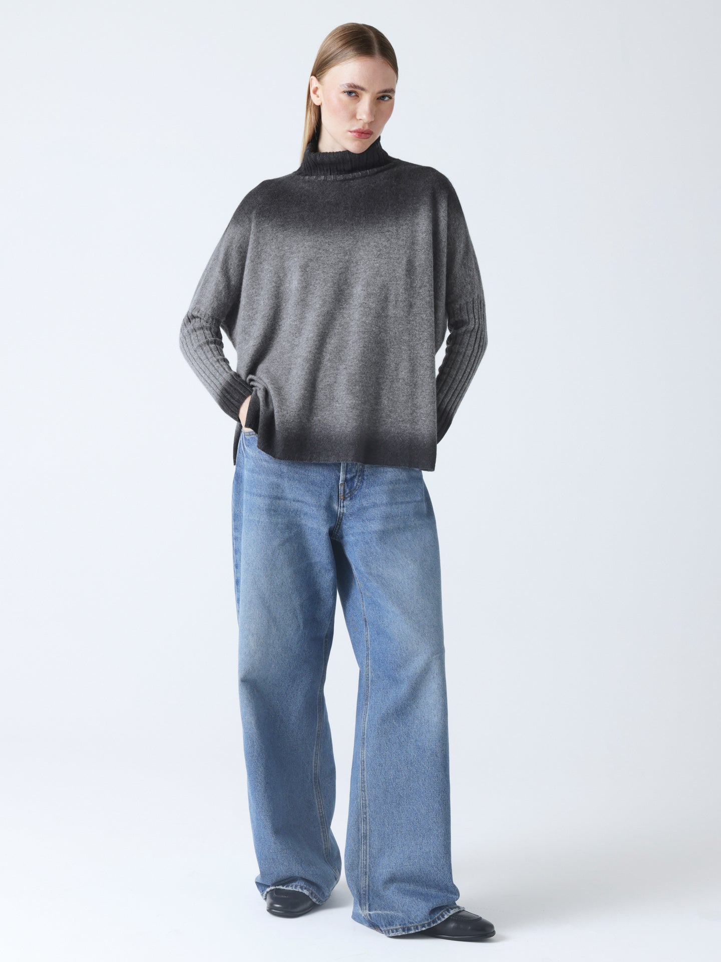 Clarissa - Rollkragenponcho aus Kaschmir - dark heather grey