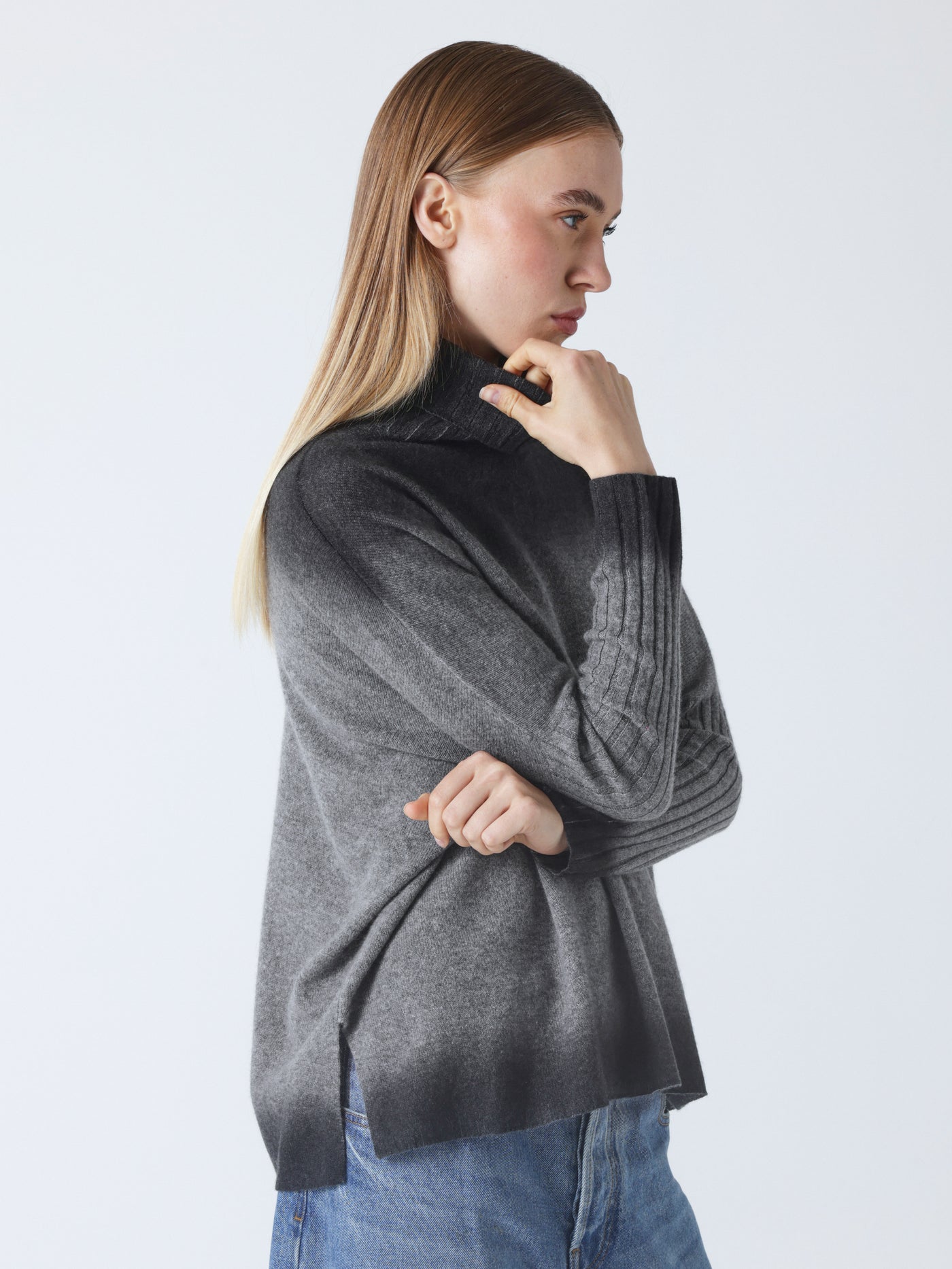 Clarissa - Rollkragenponcho aus Kaschmir - dark heather grey