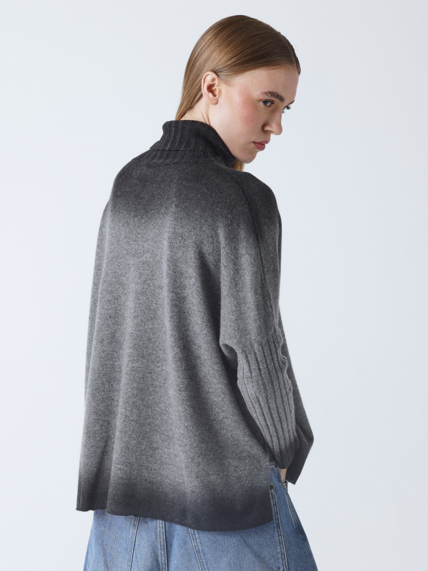 Clarissa - Rollkragenponcho aus Kaschmir - dark heather grey