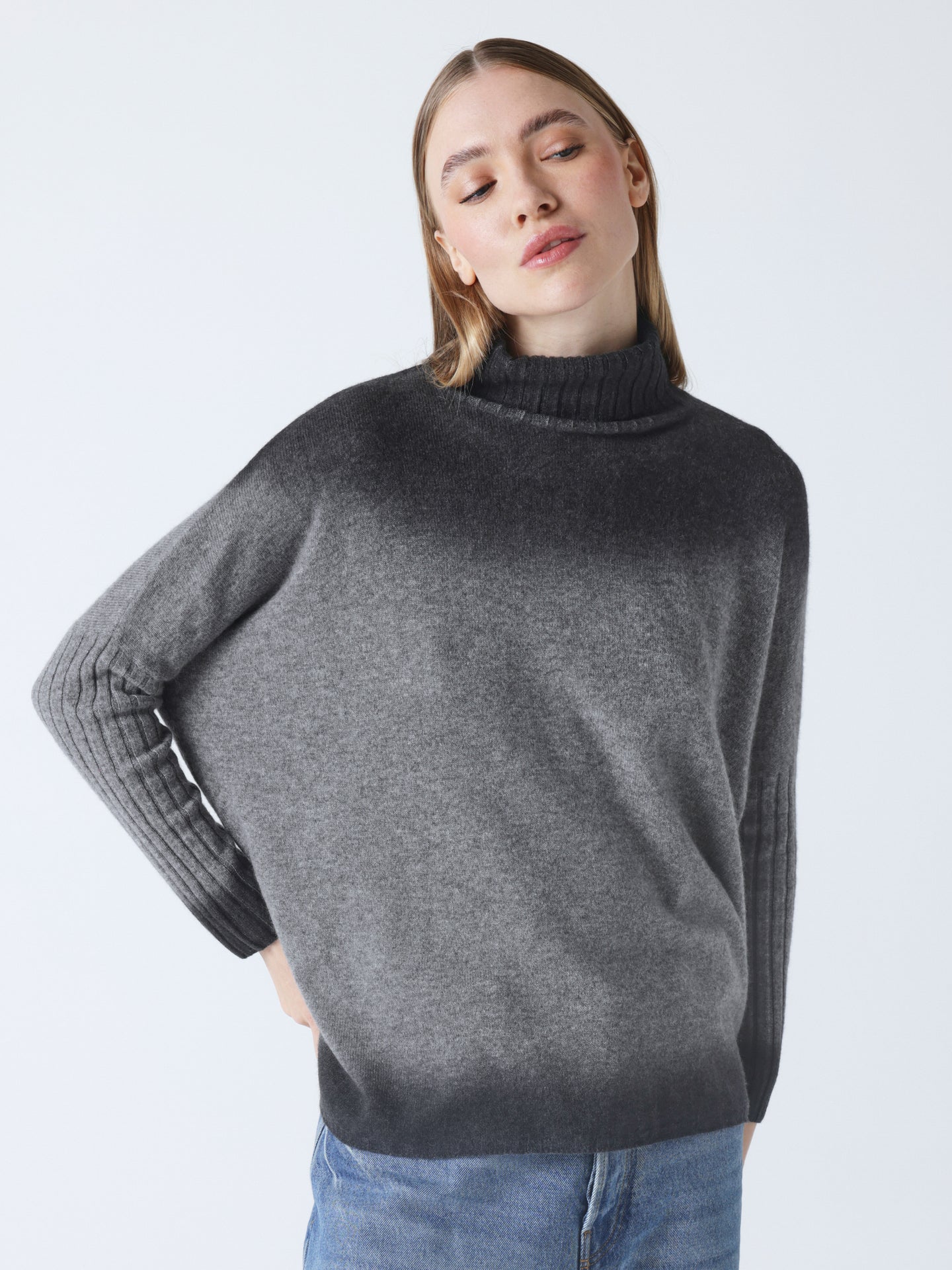 Clarissa - Rollkragenponcho aus Kaschmir - dark heather grey