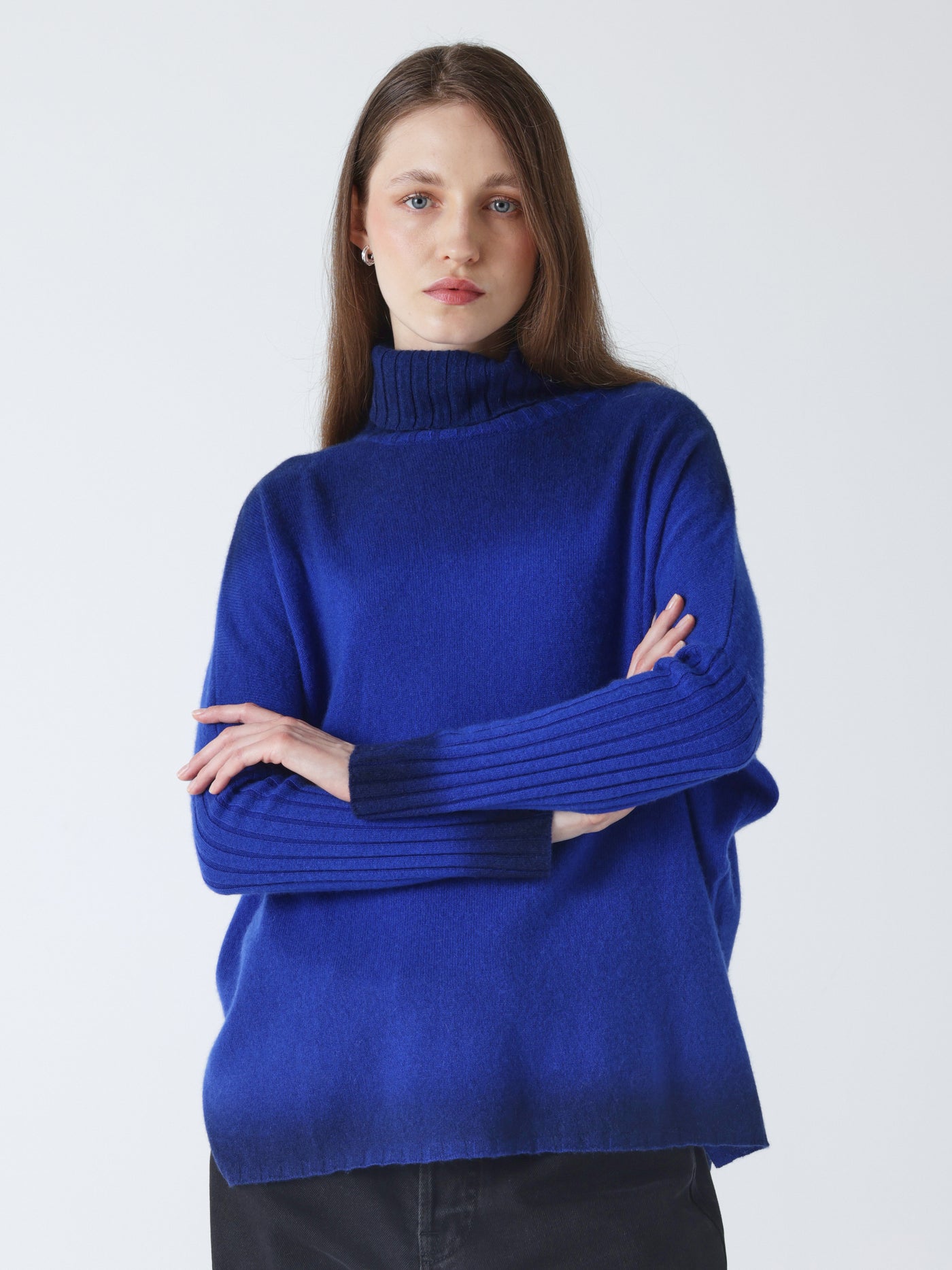 Clarissa - Rollkragenponcho aus Kaschmir - royal