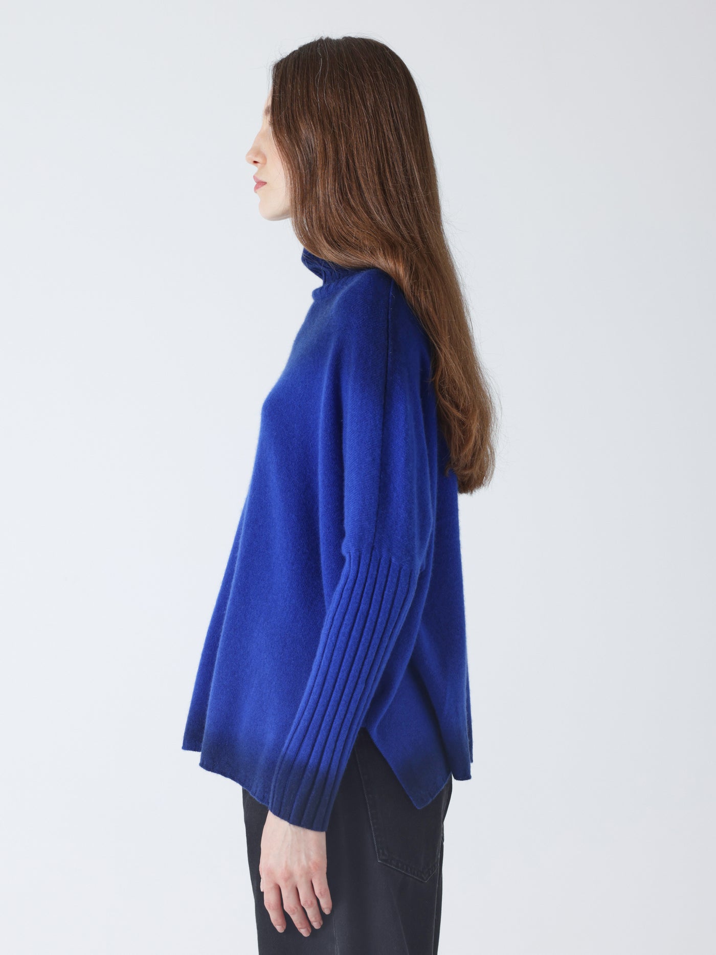 Clarissa - Rollkragenponcho aus Kaschmir - royal