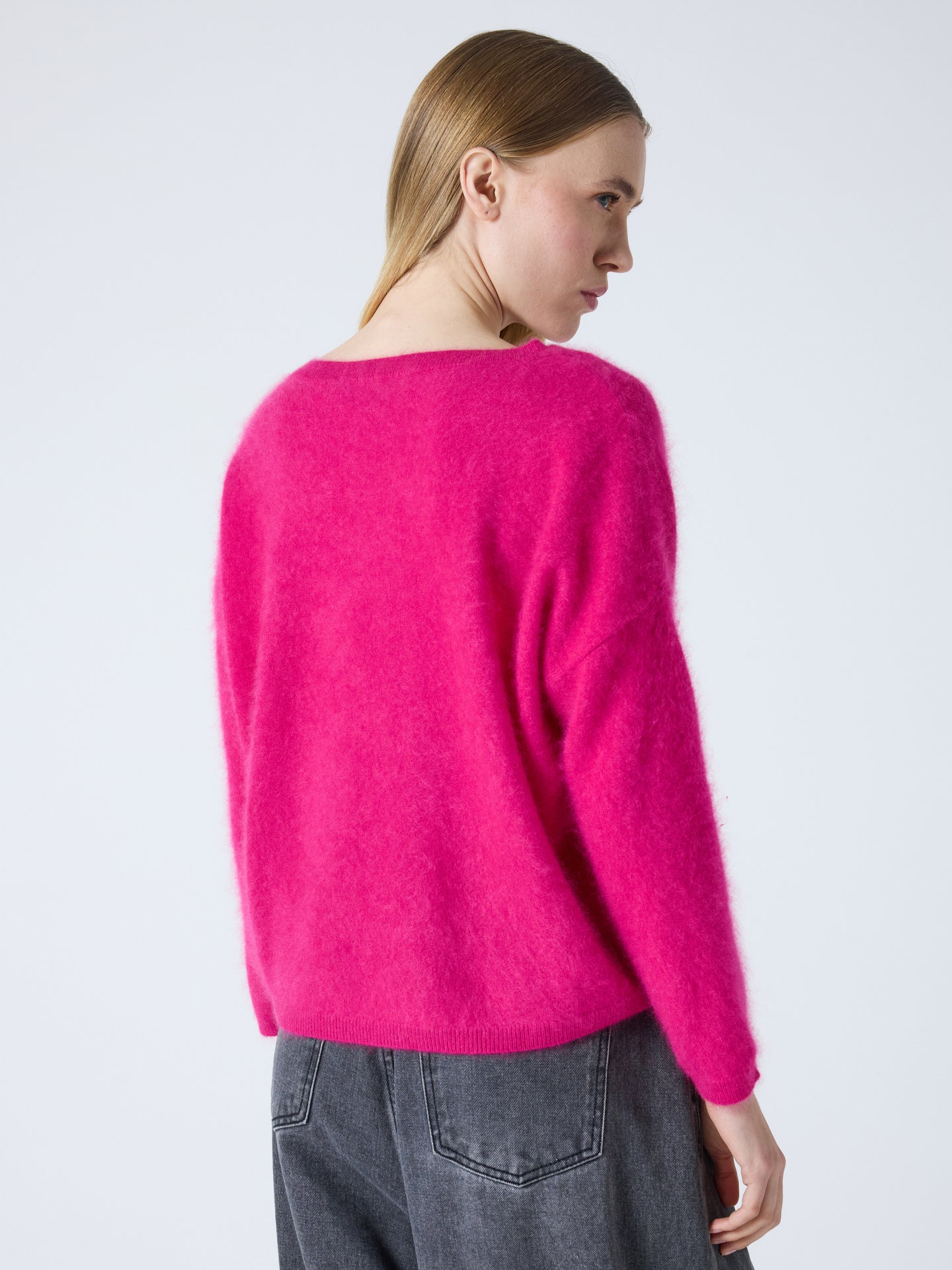 pull oversize col v soeli - cachemire brossé - raspberry