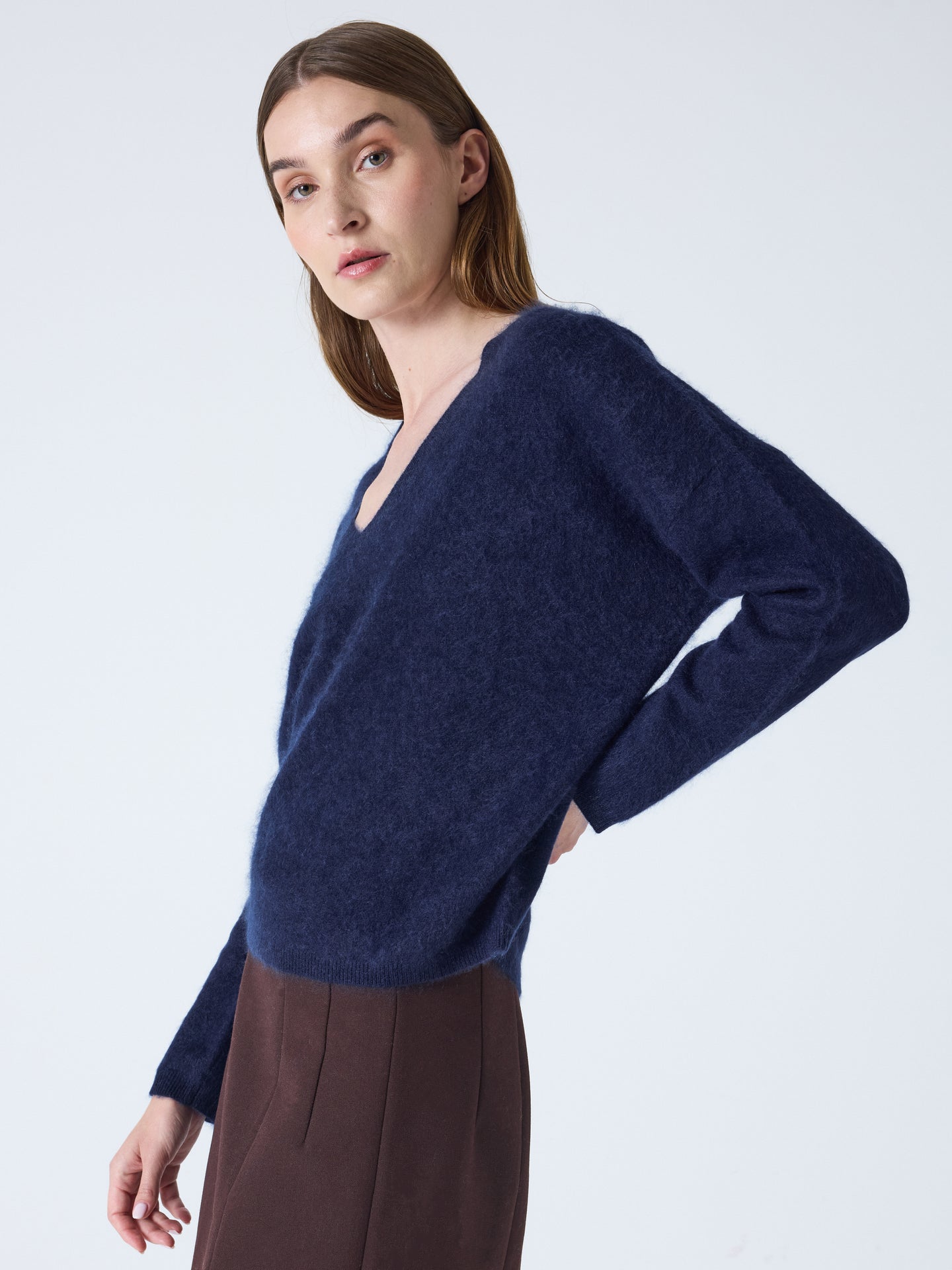 pull oversize col v soeli - cachemire brossé - navy