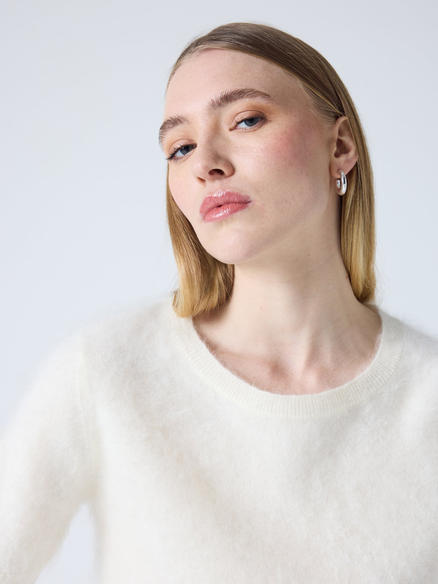 amaya - pull col rond cachemire brossé - cream