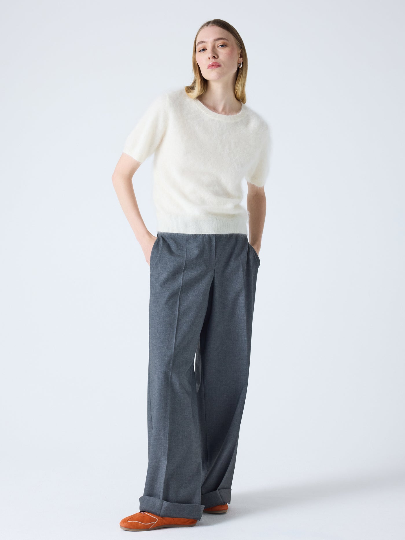 amaya - pull col rond cachemire brossé - cream