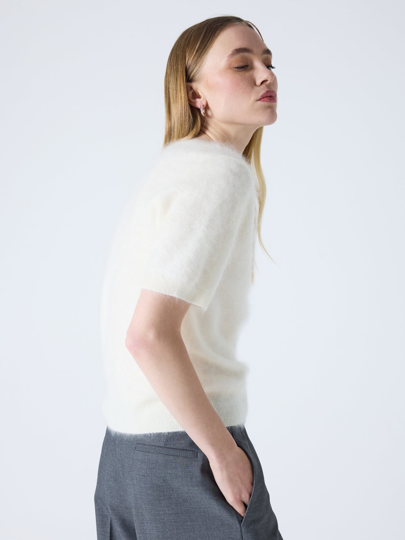 amaya - pull col rond cachemire brossé - cream