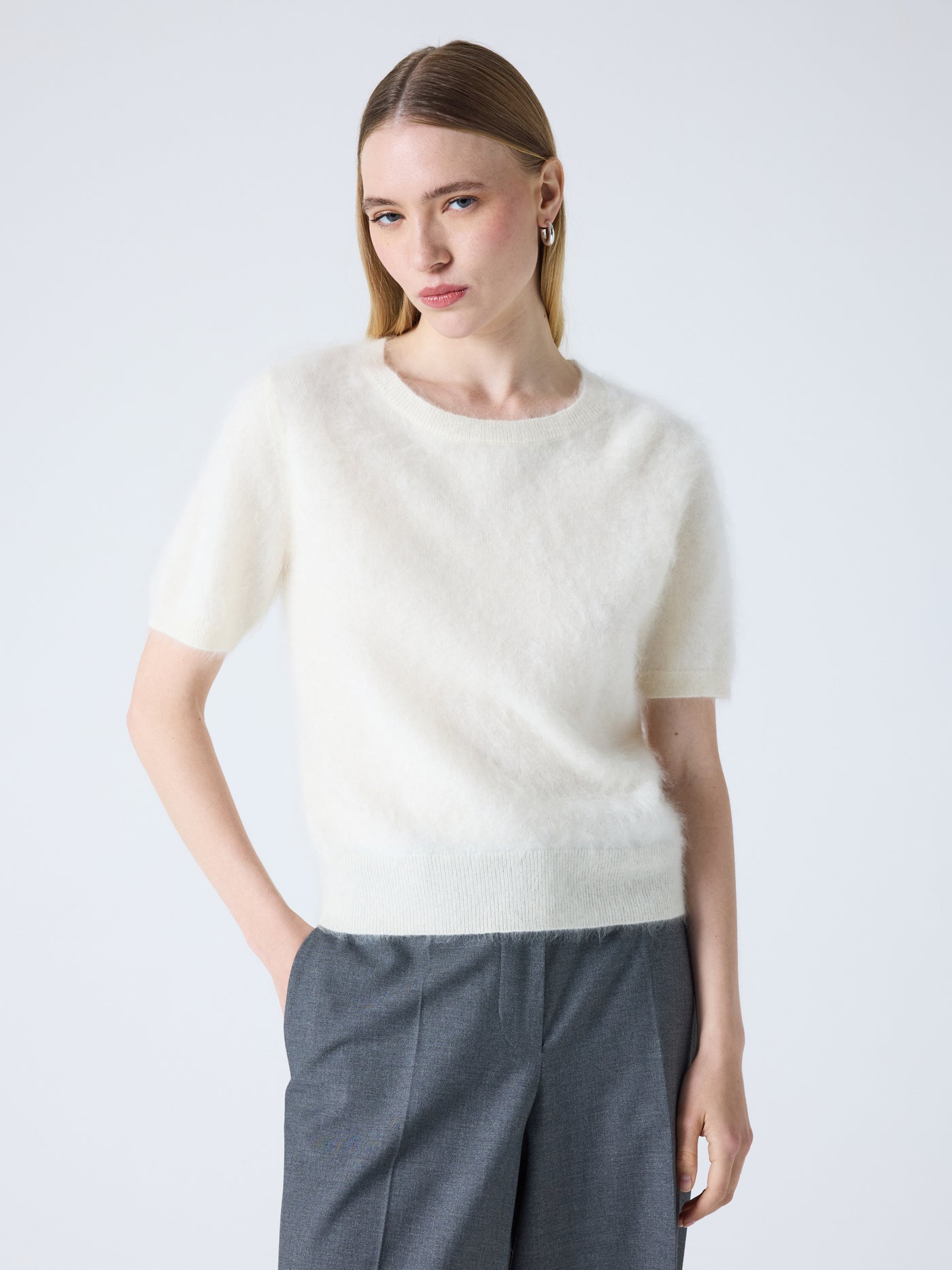 amaya - pull col rond cachemire brossé - cream