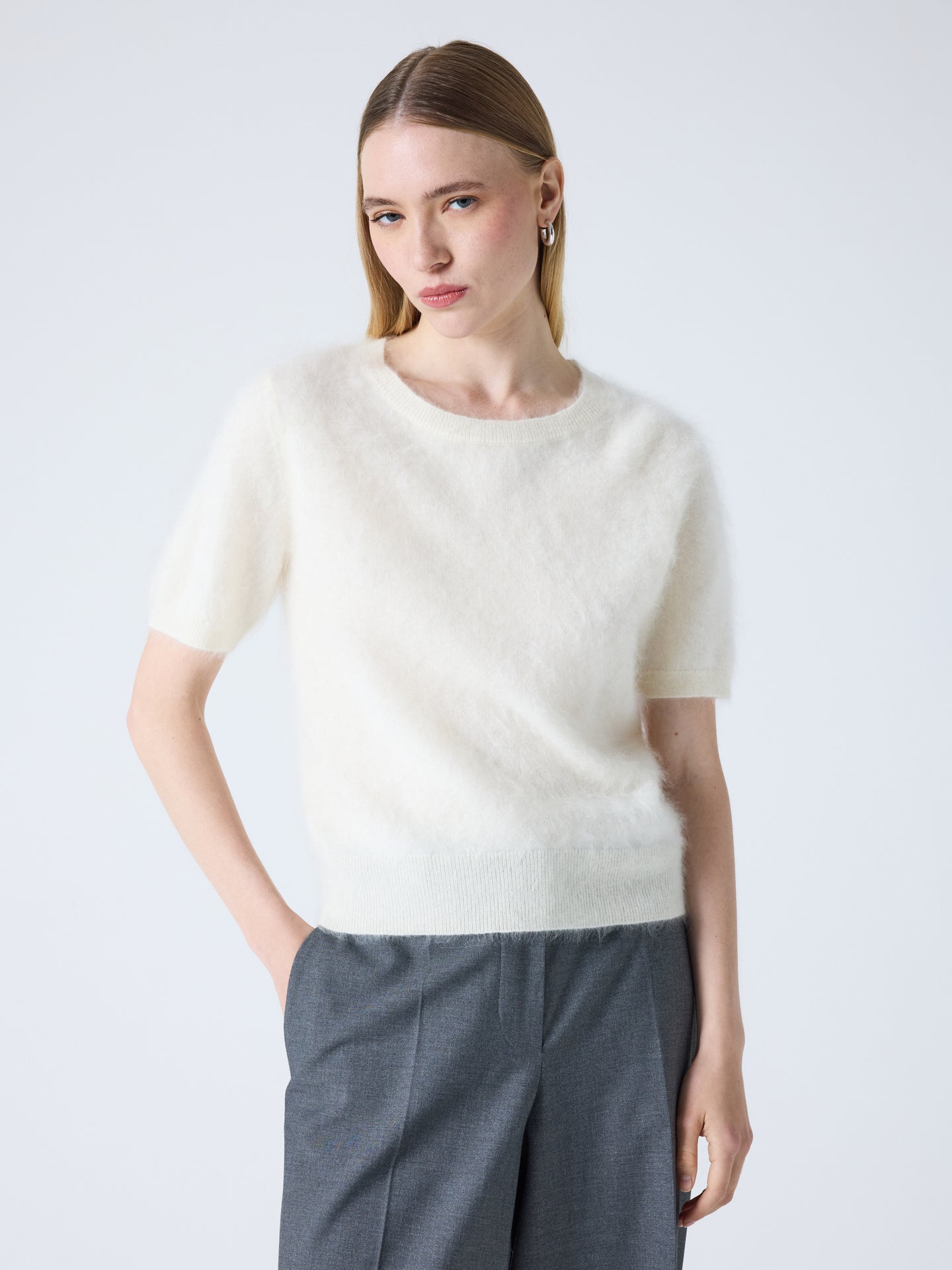 amaya - pull col rond cachemire brossé - cream