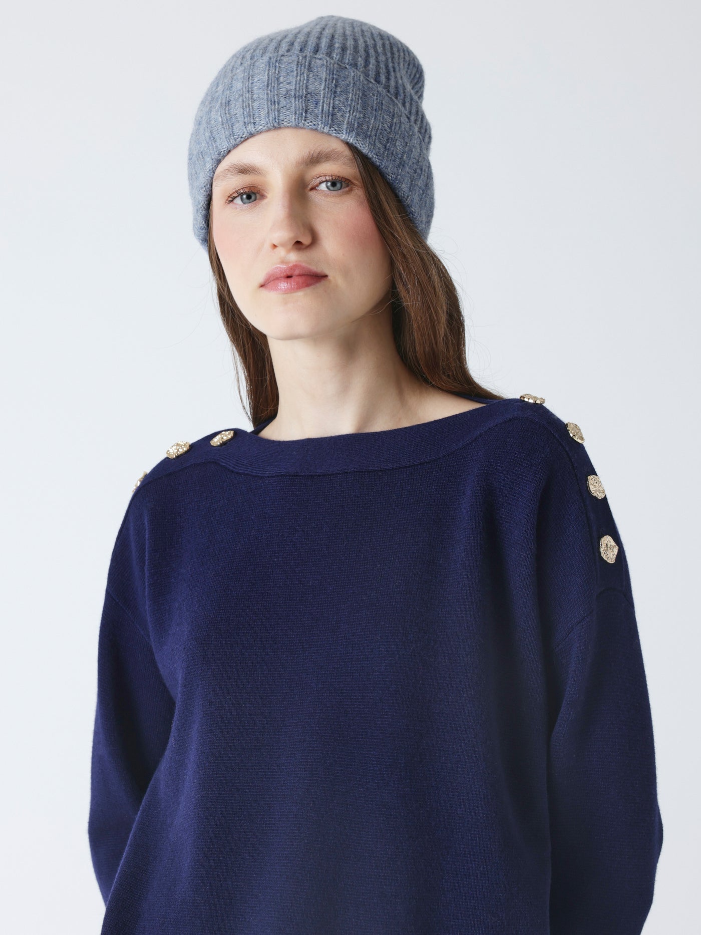 Gaia - Wool and cotton beanie - denim blue