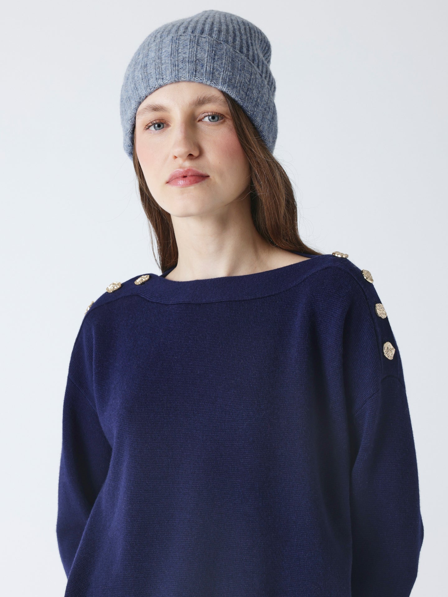 Gaia - Wool and cotton beanie - denim blue
