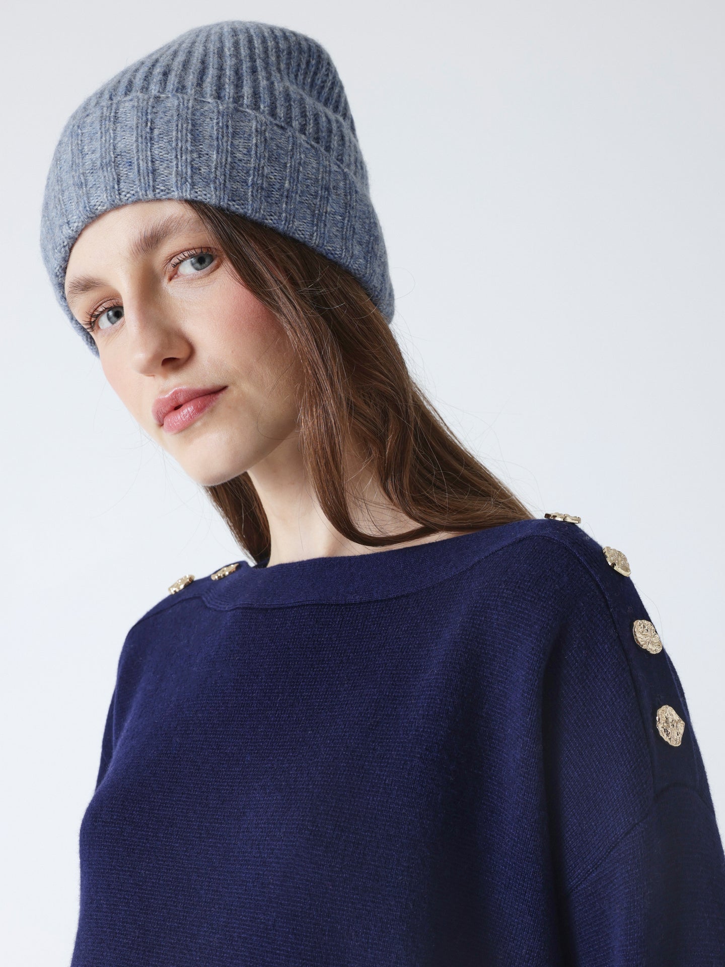 Gaia - Wool and cotton beanie - denim blue