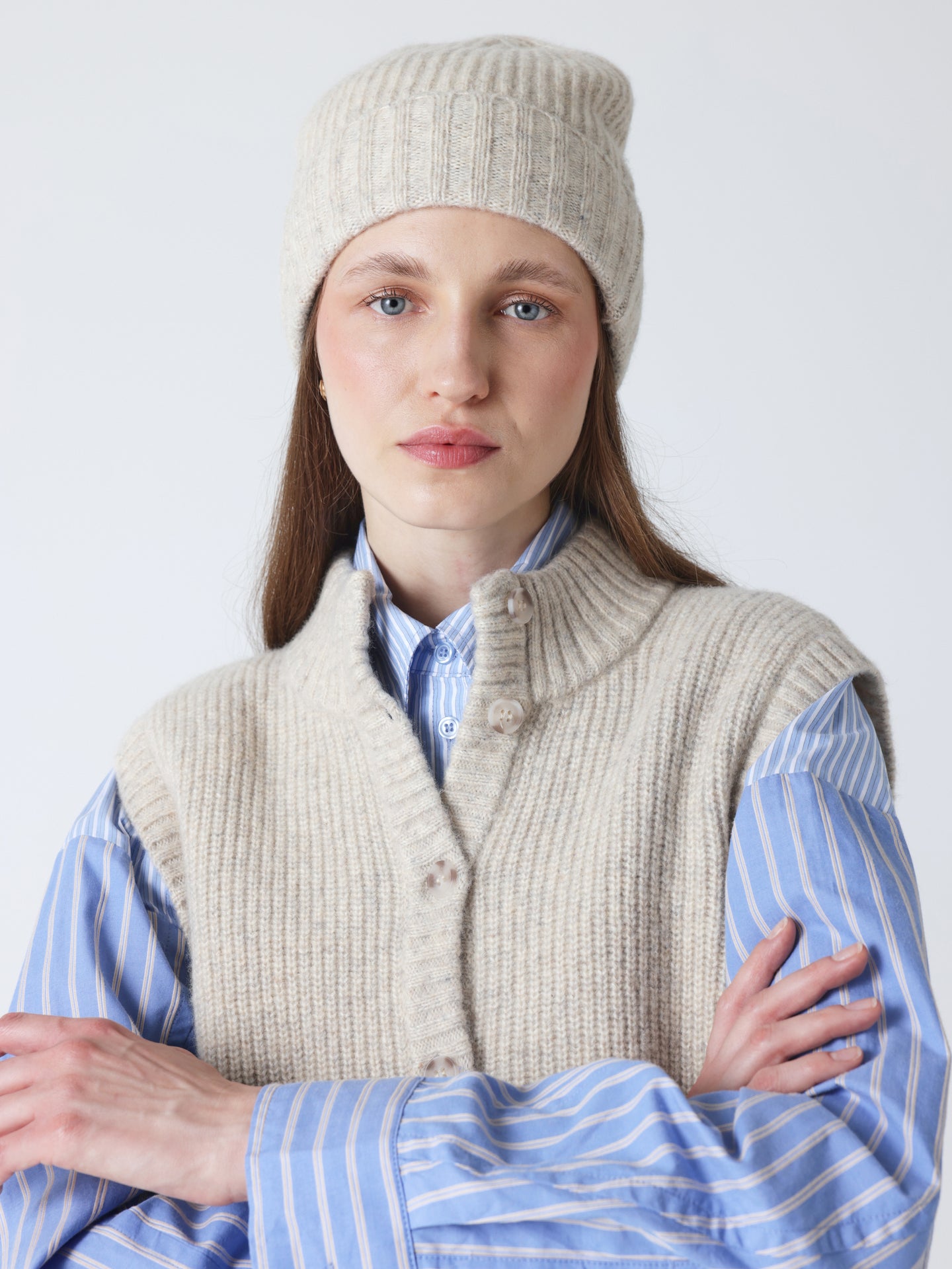 Gaia - Wool and cotton beanie - gray pearl