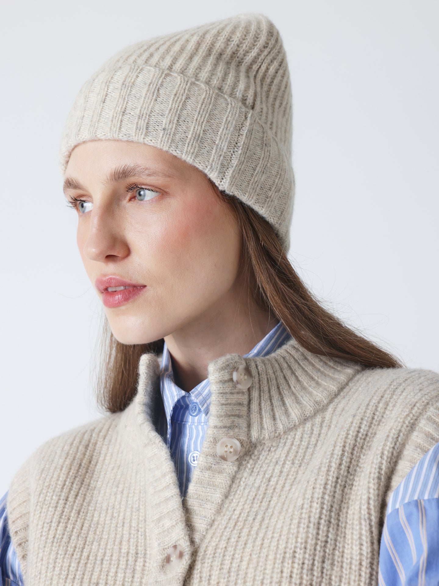 Gaia - Wool and cotton beanie - gray pearl