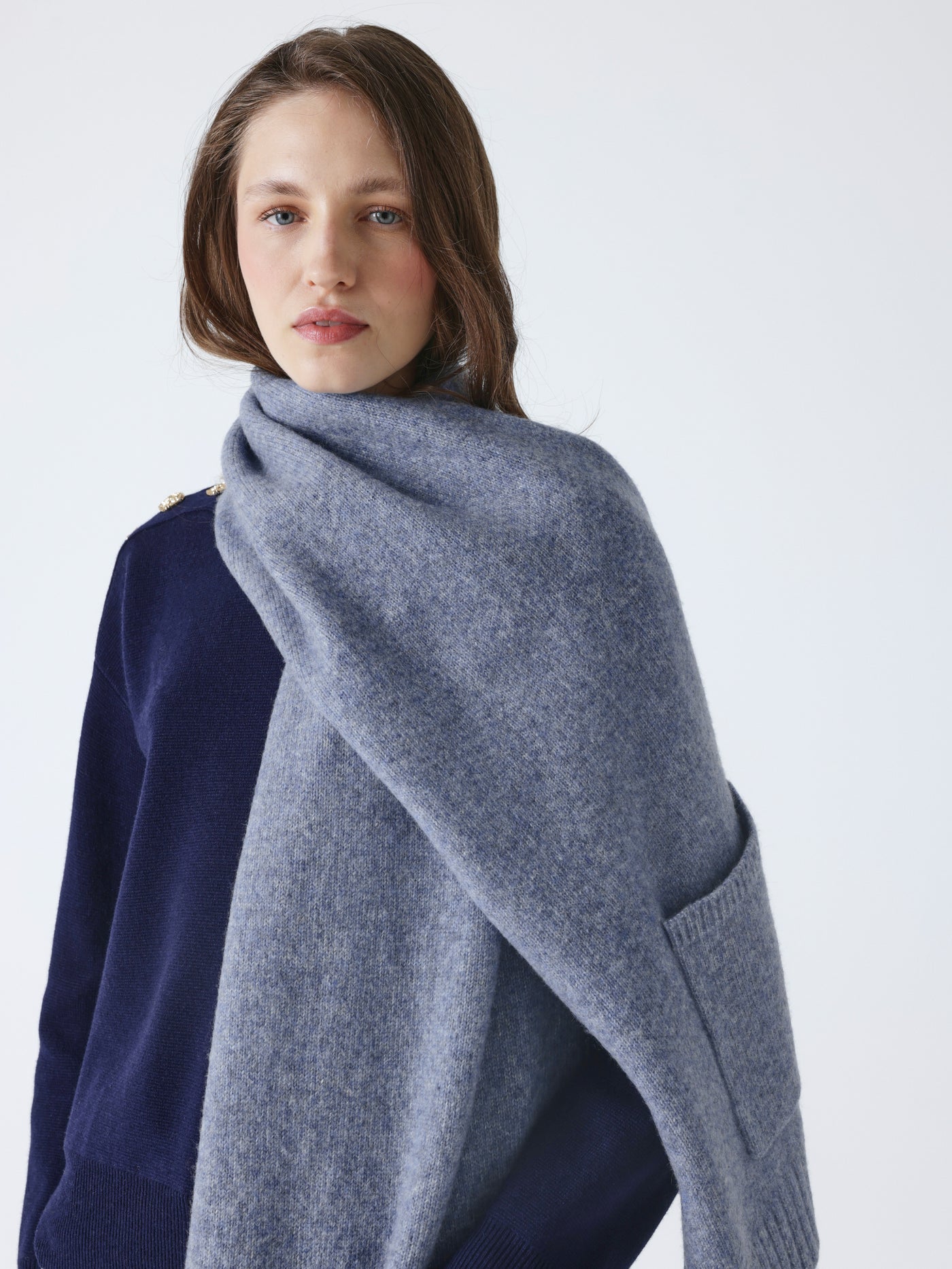 ilaria - Sciarpa in lana e cotone - blu denim