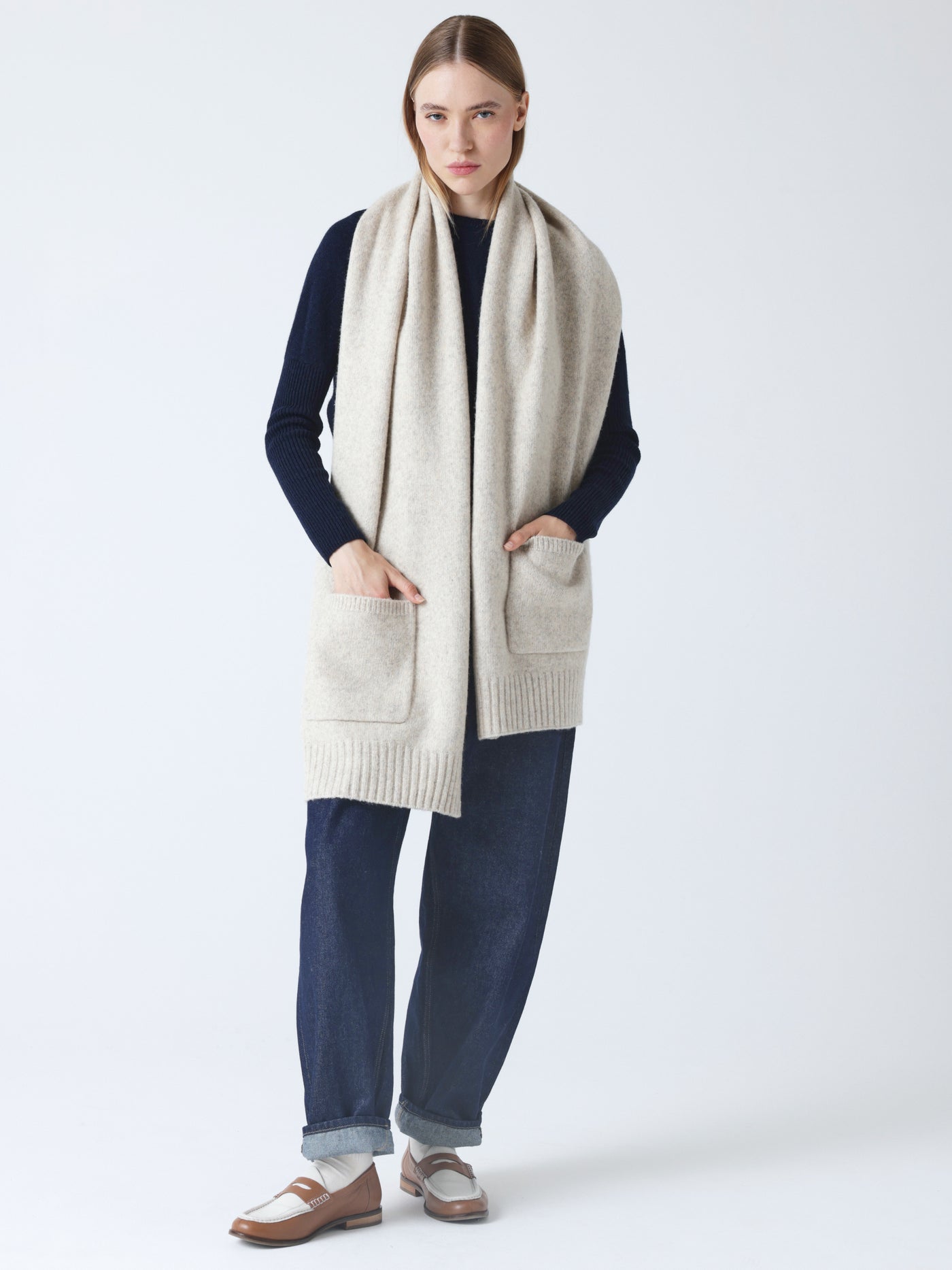 ilaria - Sciarpa in lana e cotone - perla grigia