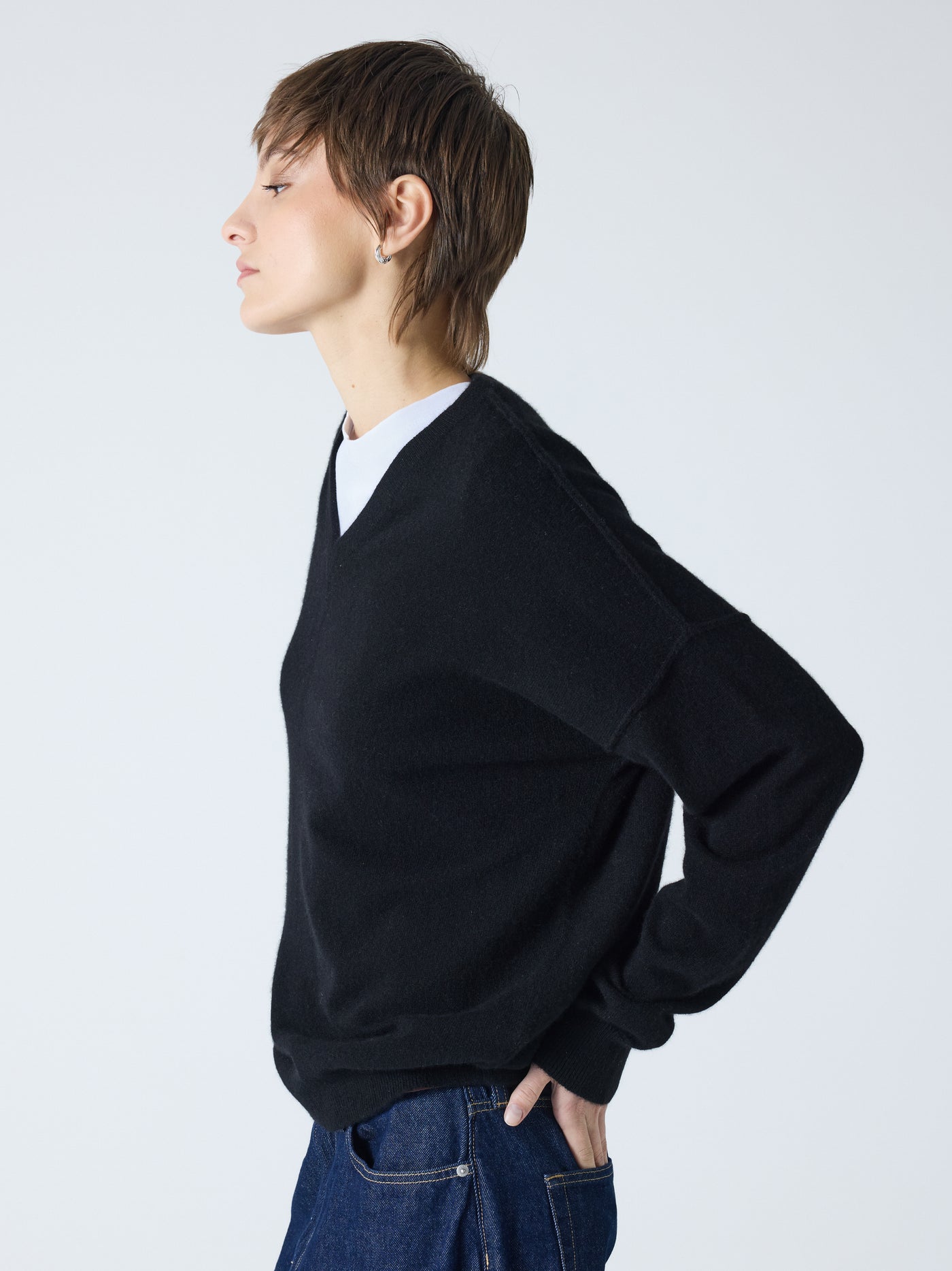 arden - Pull col V 100% cachemire - black