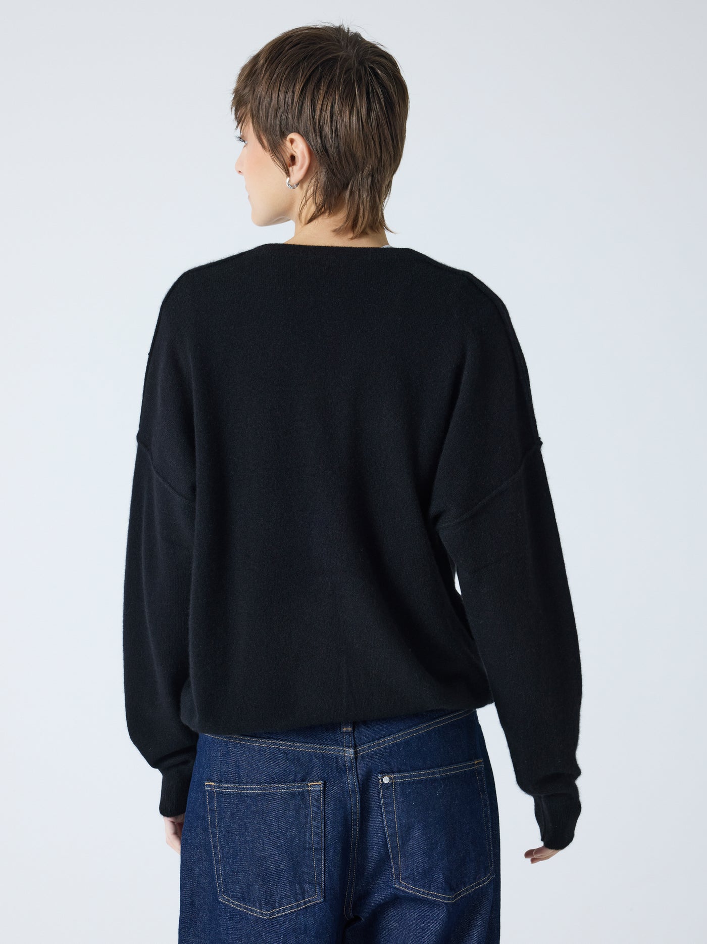 arden - Pull col V 100% cachemire - black