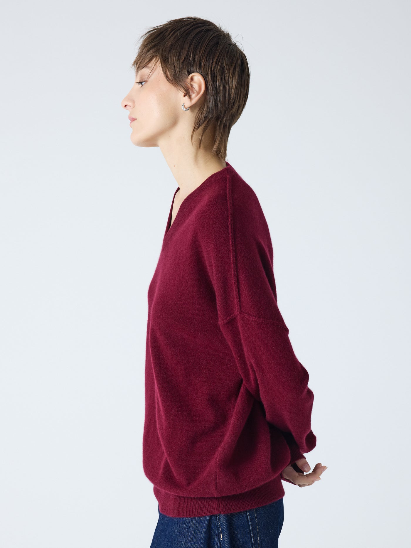 arden - Pull col V 100% cachemire - burgundy