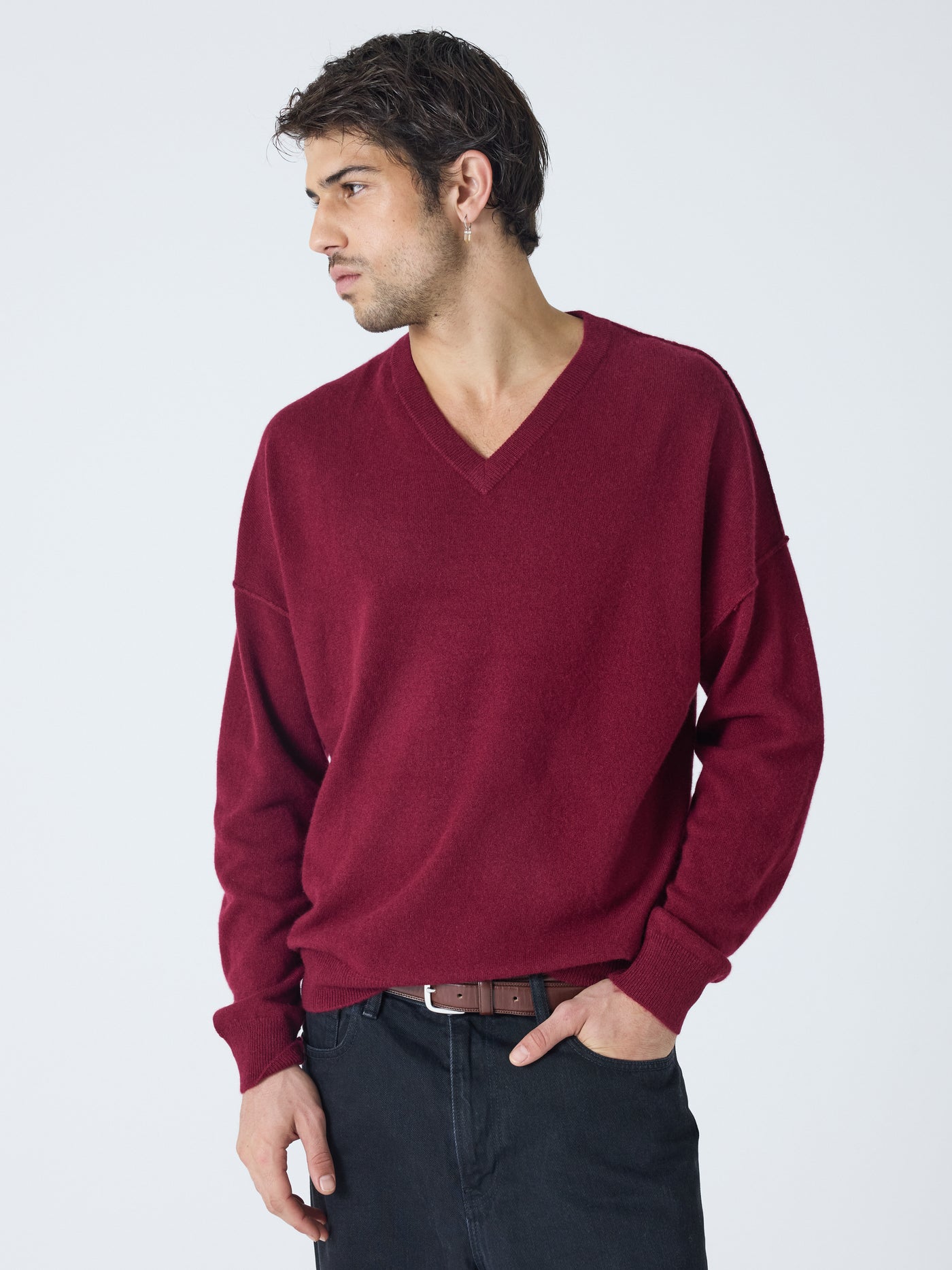 arden - Pull col V 100% cachemire - burgundy