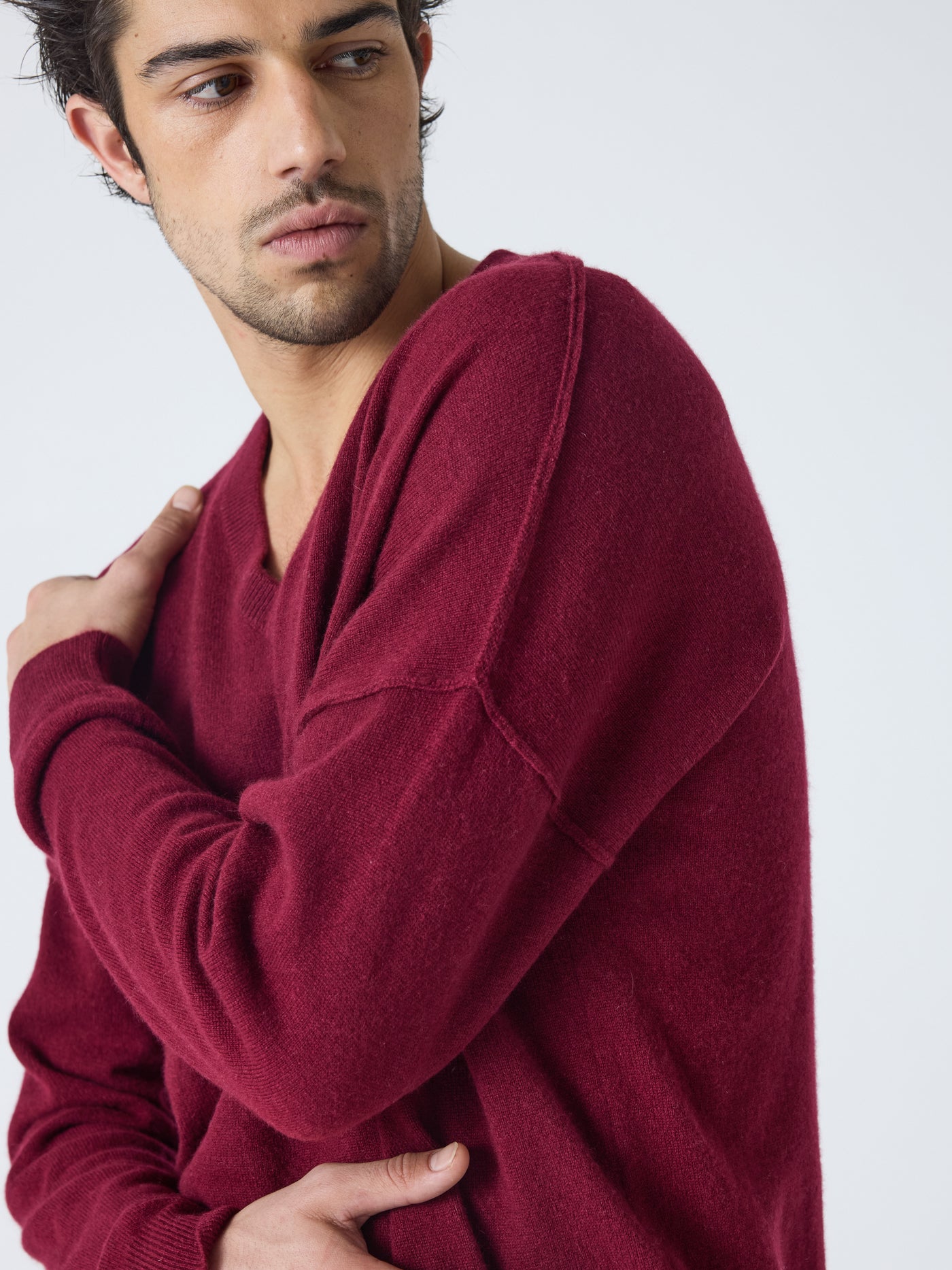 arden - Pull col V 100% cachemire - burgundy