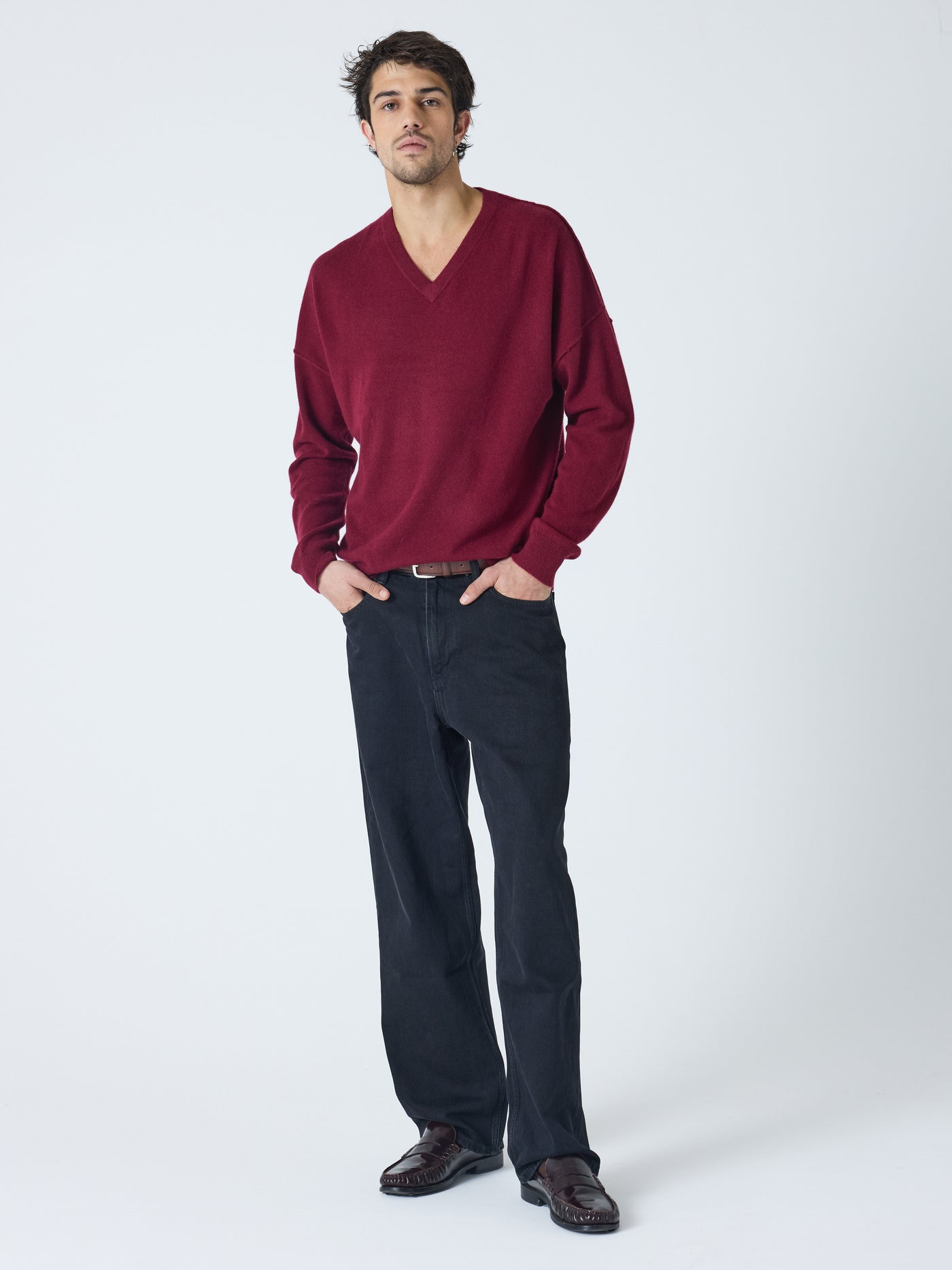 arden - Pull col V 100% cachemire - burgundy