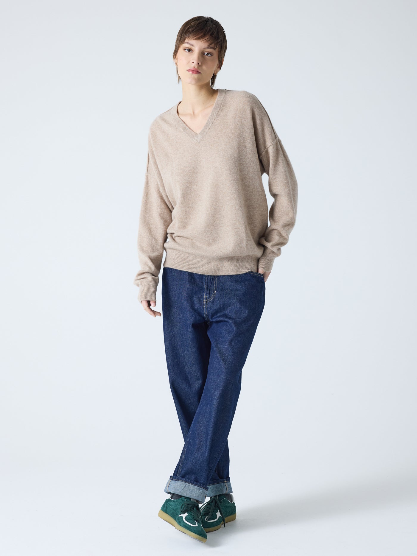 arden - Pull col V 100% cachemire - chestnut