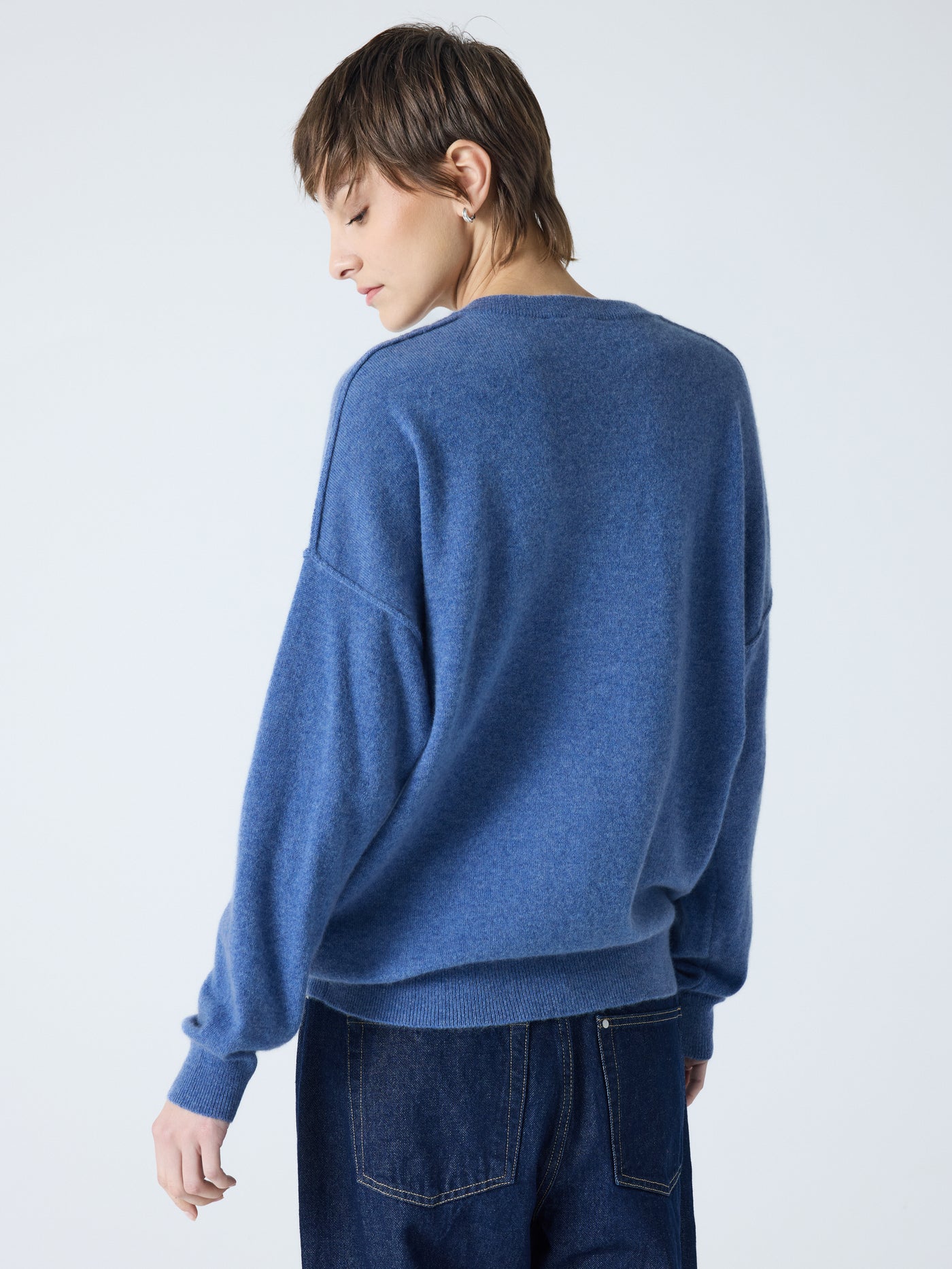 arden - Pull col V 100% cachemire - denim