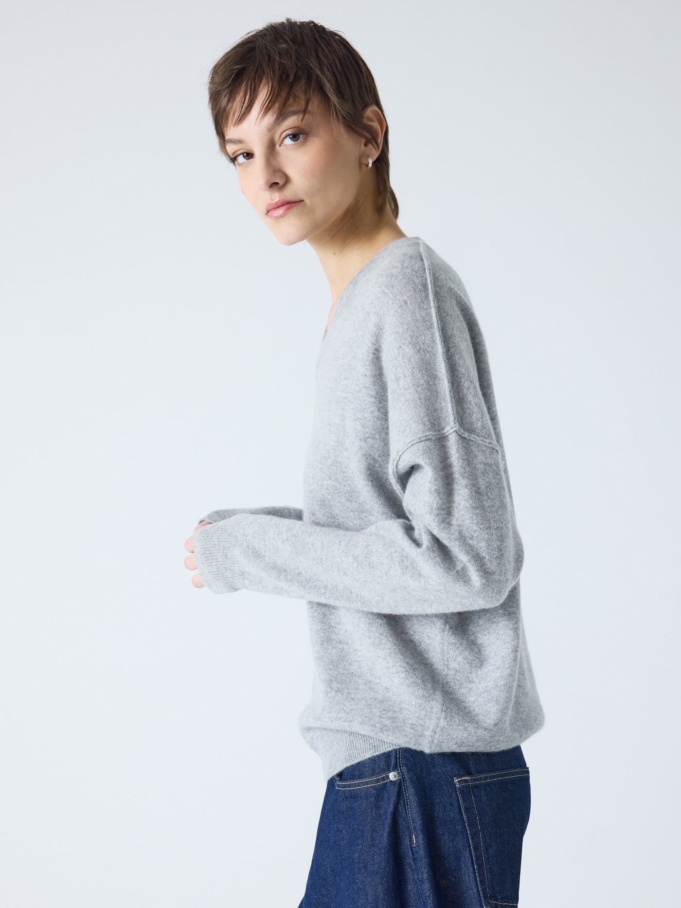 arden - Pull col V 100% cachemire - light heather grey