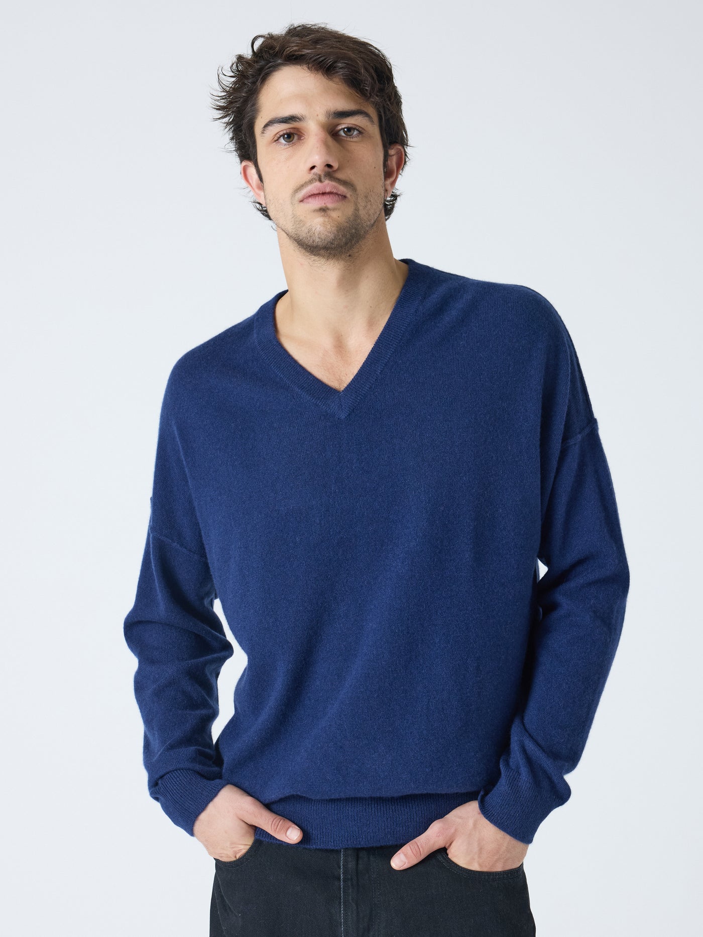 arden - Maglione scollo a V 100% cashmere - blu navy