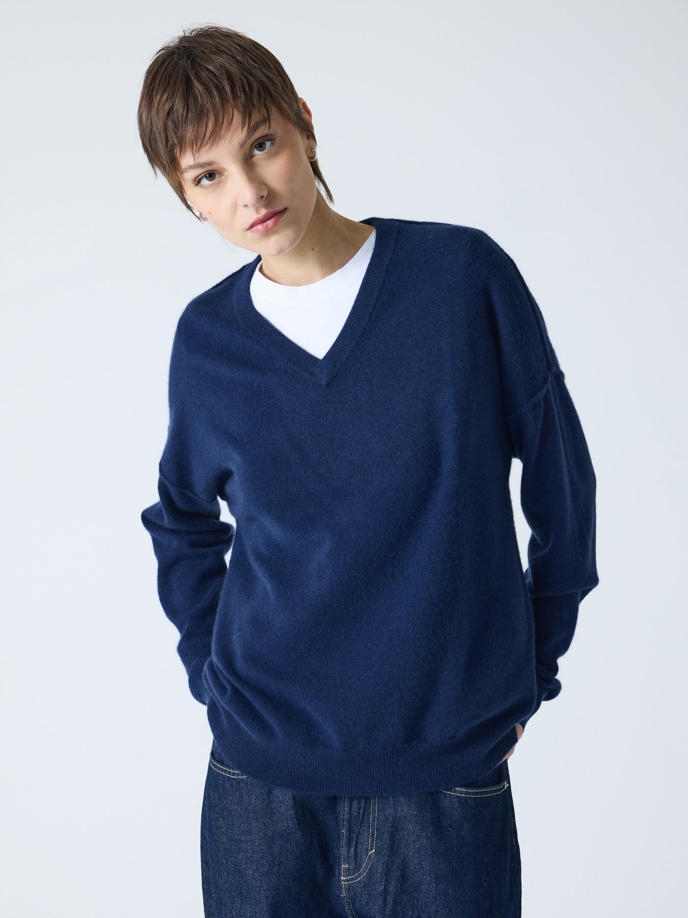 arden - Pull col V 100% cachemire - Navy