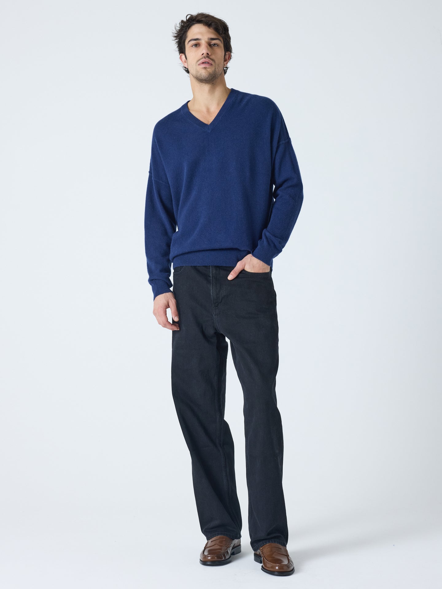 arden - Pull col V 100% cachemire - navy