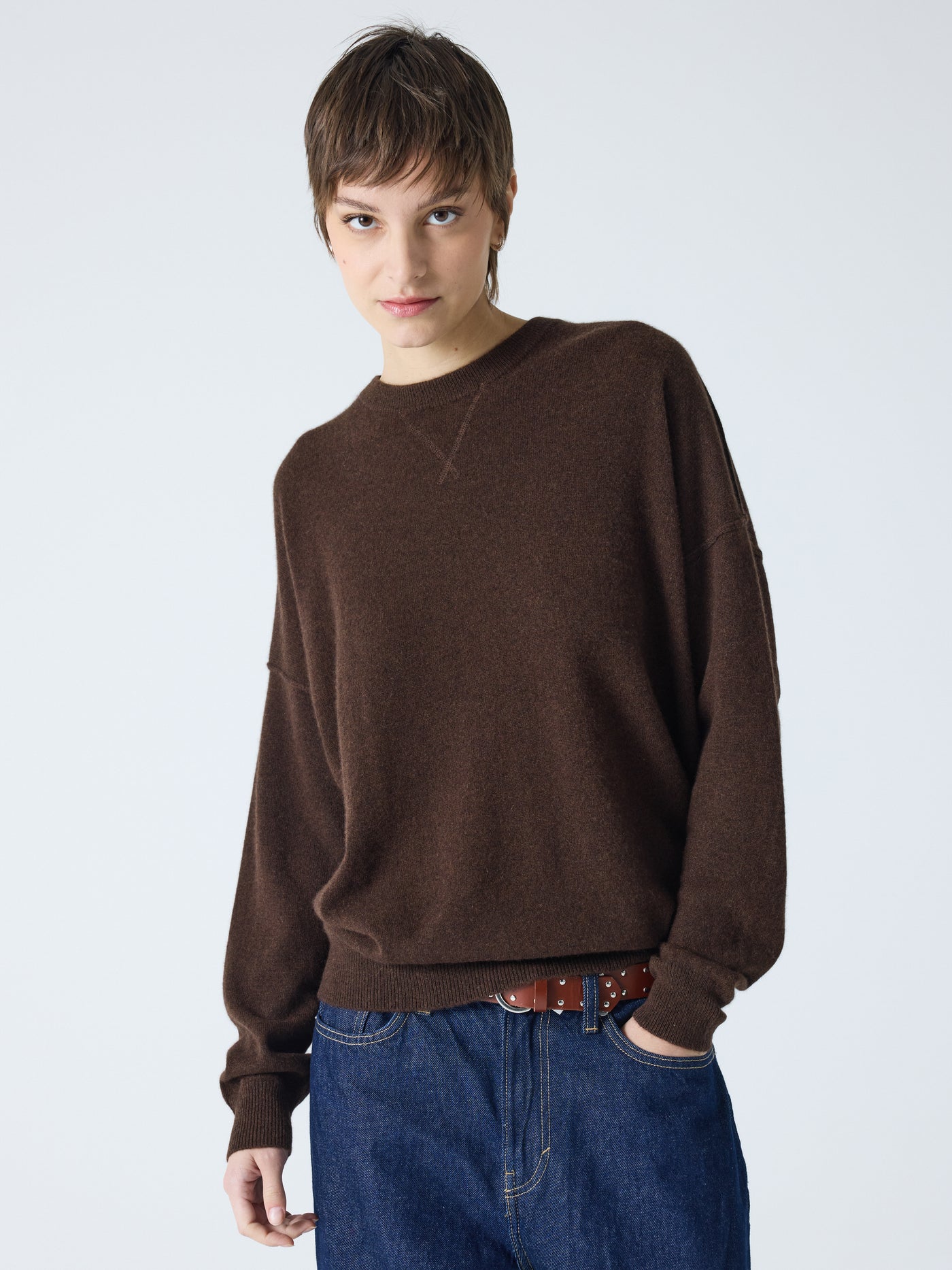 andy - Pull col rond 100% cachemire - brownie